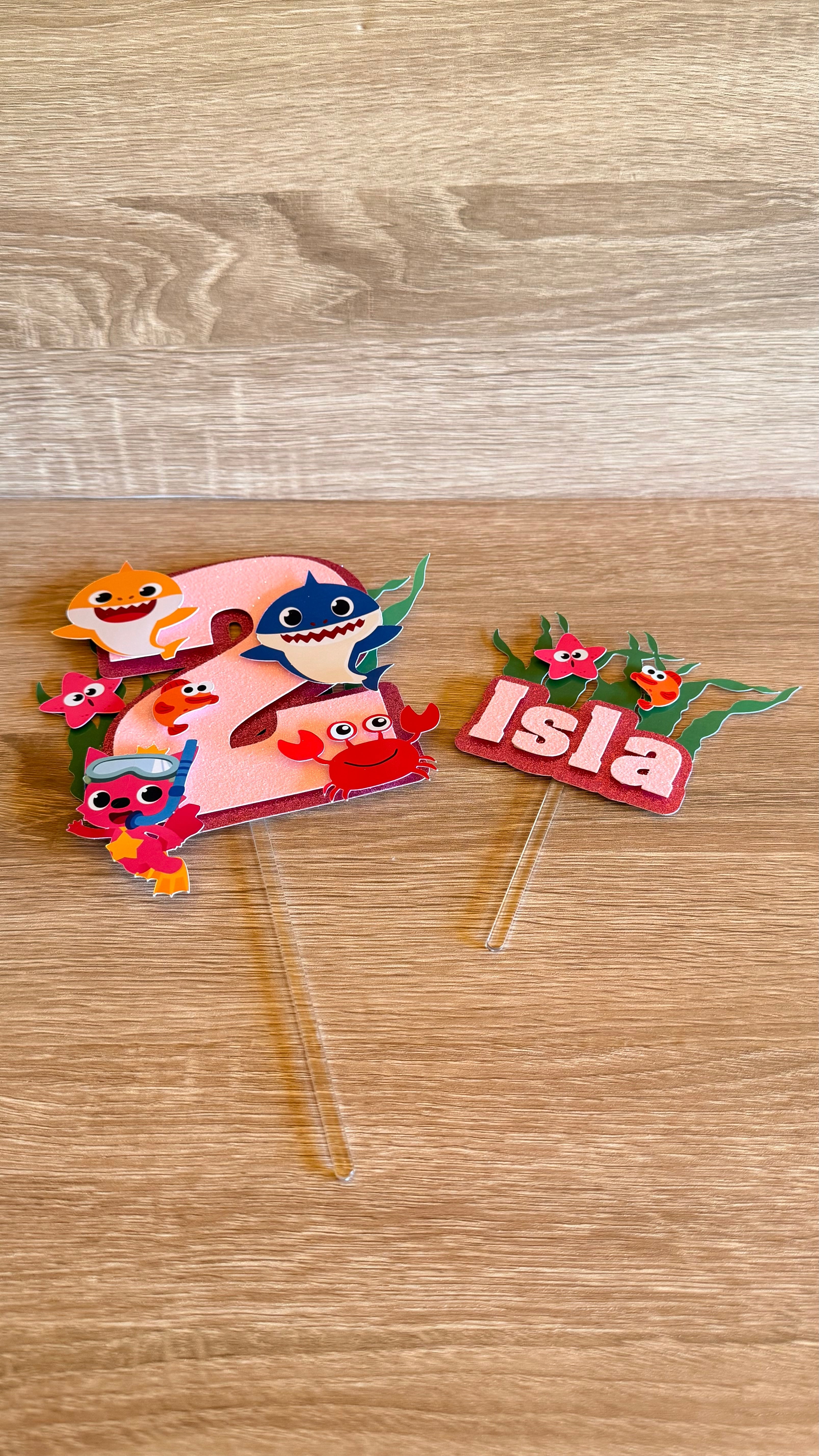 Baby Shark Personalised Cake Topper Set | Custom Name & Age Birthday Decoration