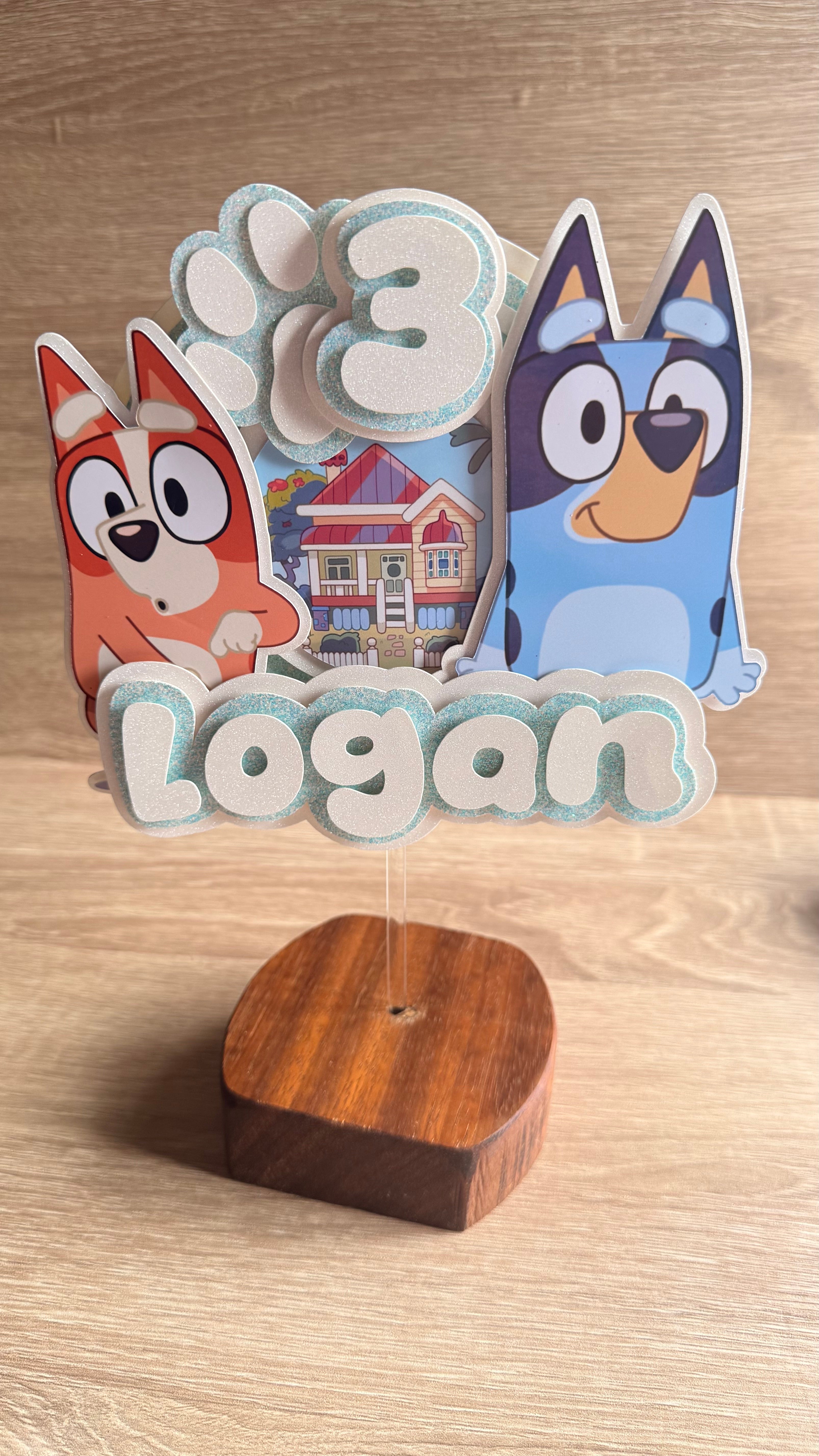 Personalised Bluey Cake Topper | Custom Name & Age Birthday Decoration