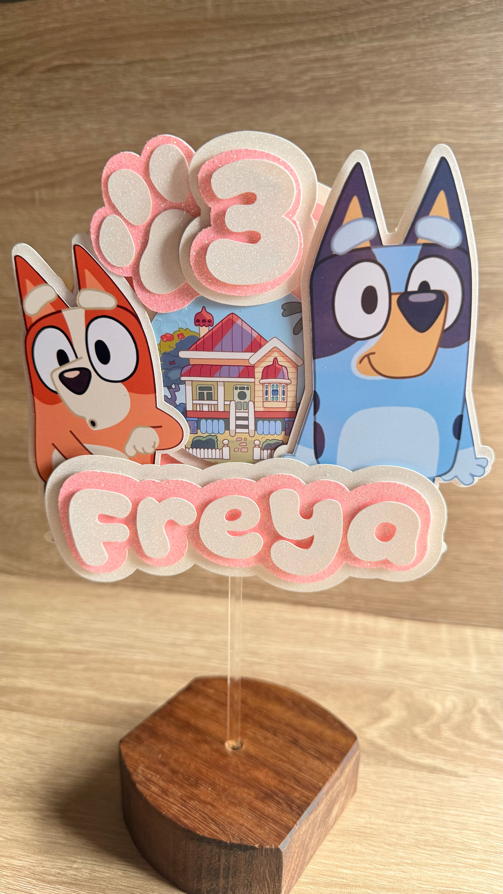 Personalised Bluey Cake Topper | Custom Name & Age Birthday Decoration