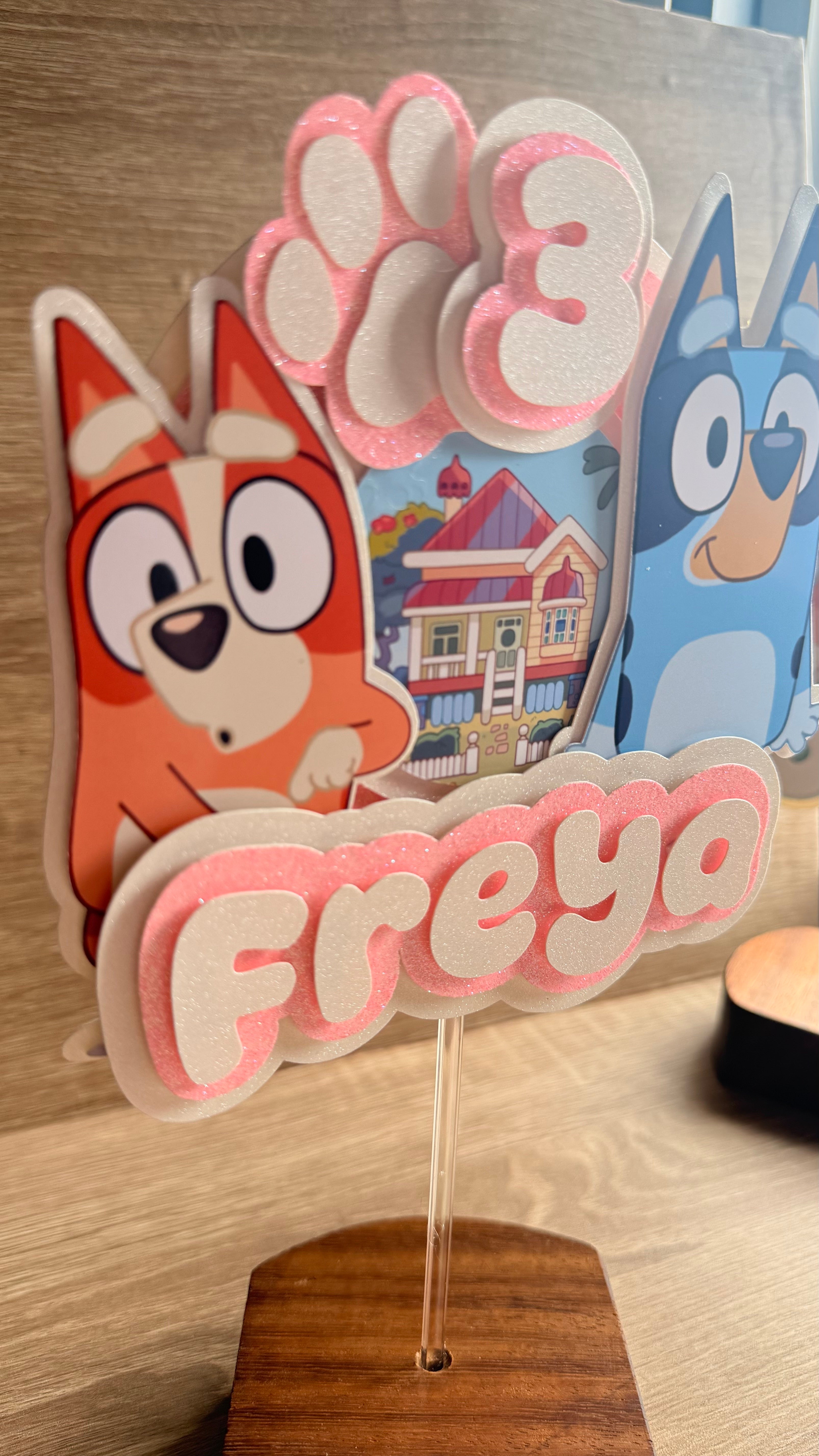 Personalised Bluey Cake Topper | Custom Name & Age Birthday Decoration