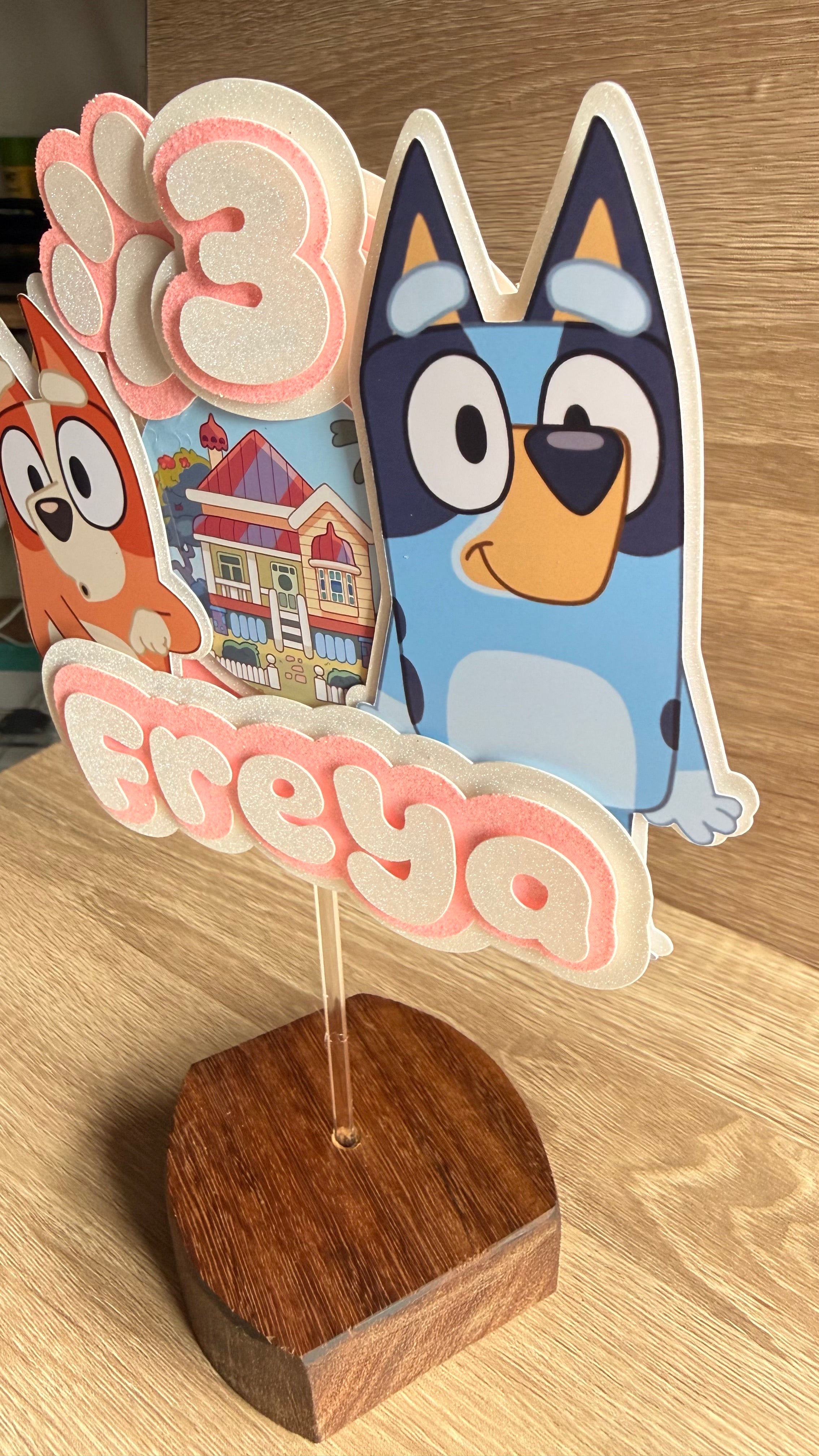Personalised Bluey Cake Topper | Custom Name & Age Birthday Decoration