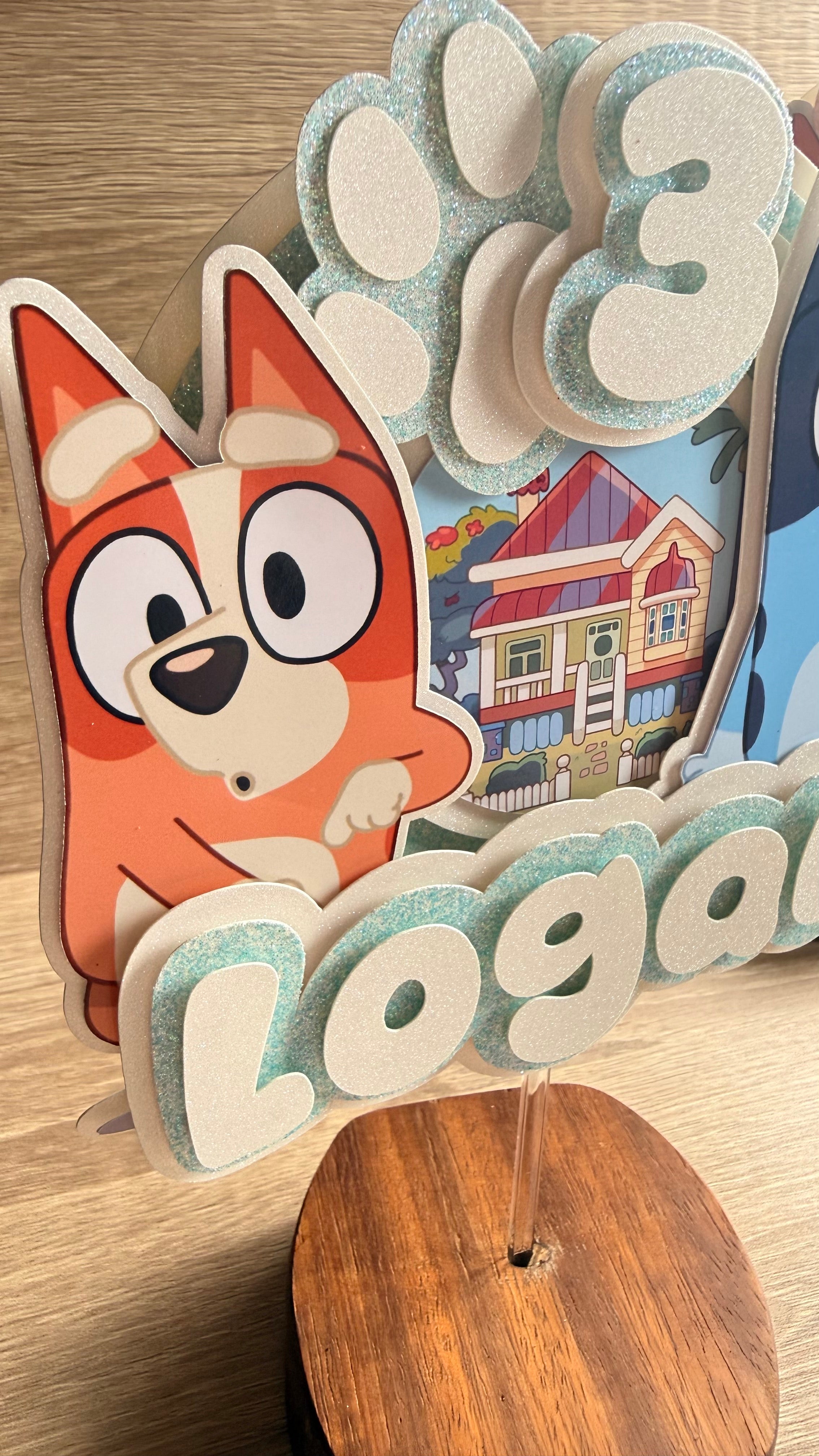 Personalised Bluey Cake Topper | Custom Name & Age Birthday Decoration