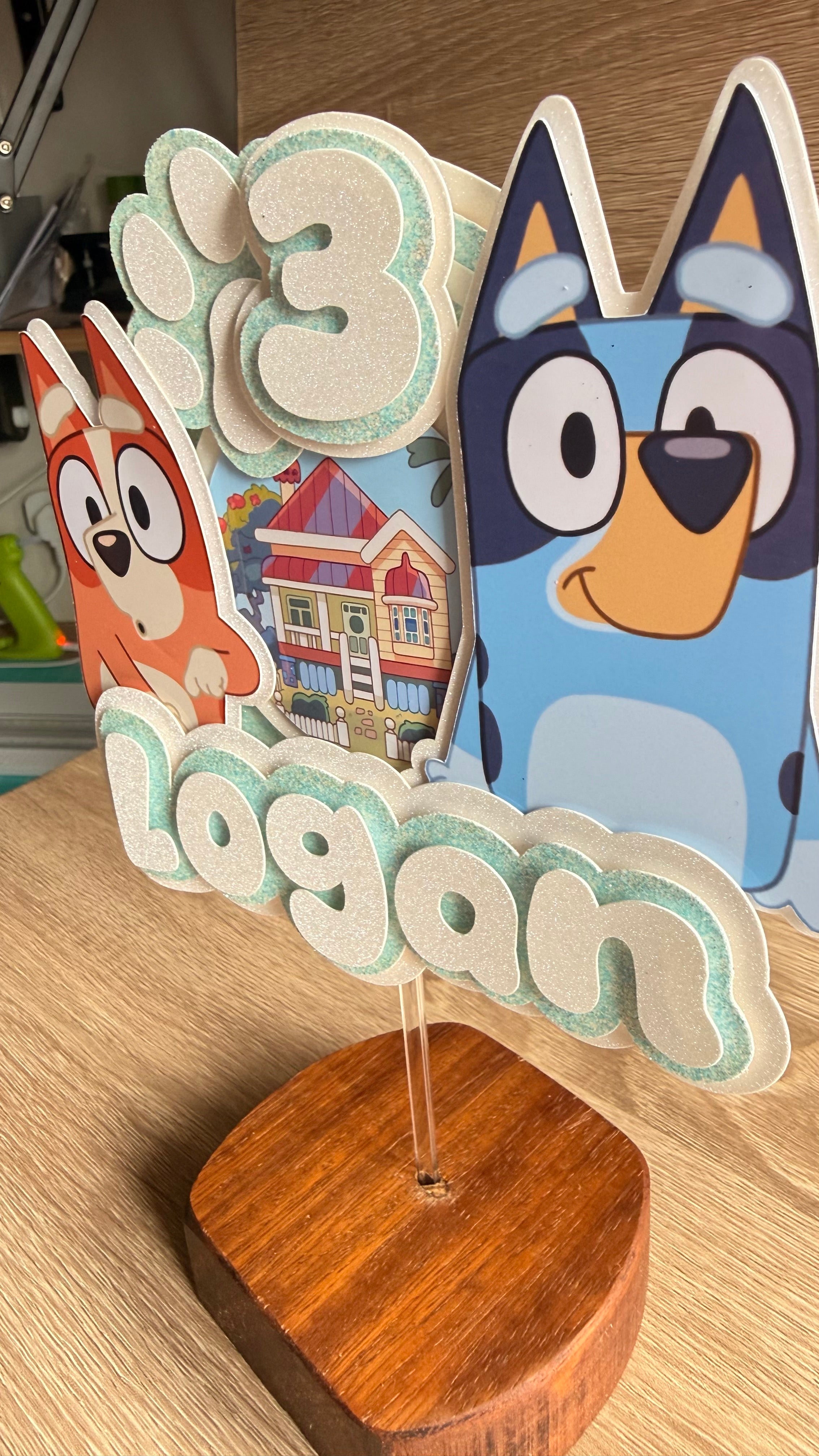 Personalised Bluey Cake Topper | Custom Name & Age Birthday Decoration