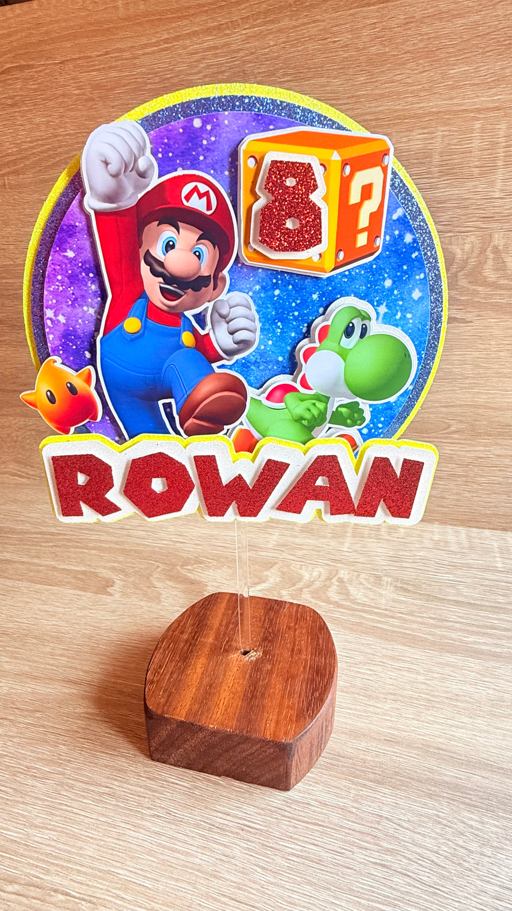 Super Mario Inspired Personalised Cake Topper | Custom Name & Age Birthday Decoration