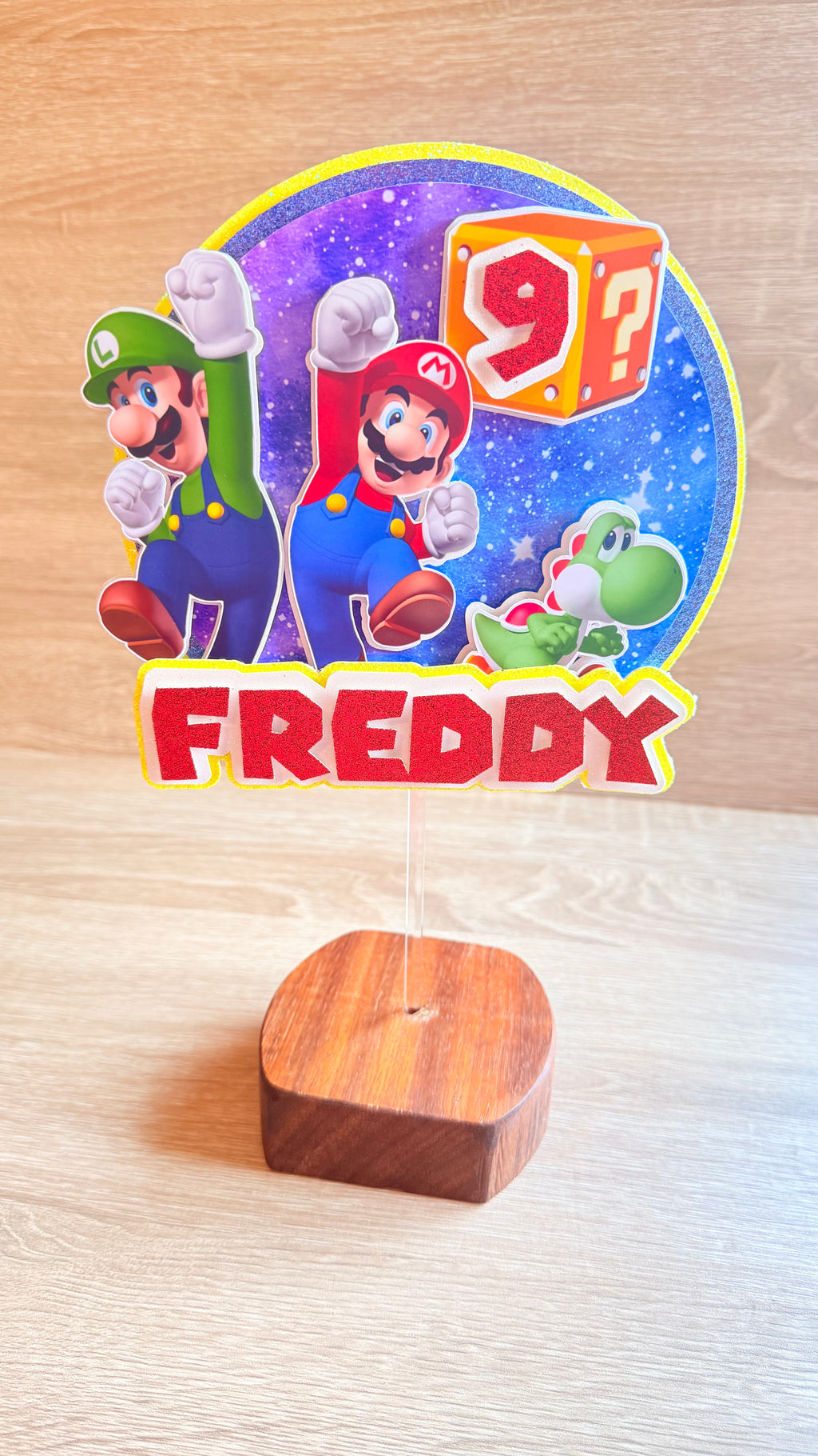 Super Mario Inspired Personalised Cake Topper | Custom Name & Age Birthday Decoration