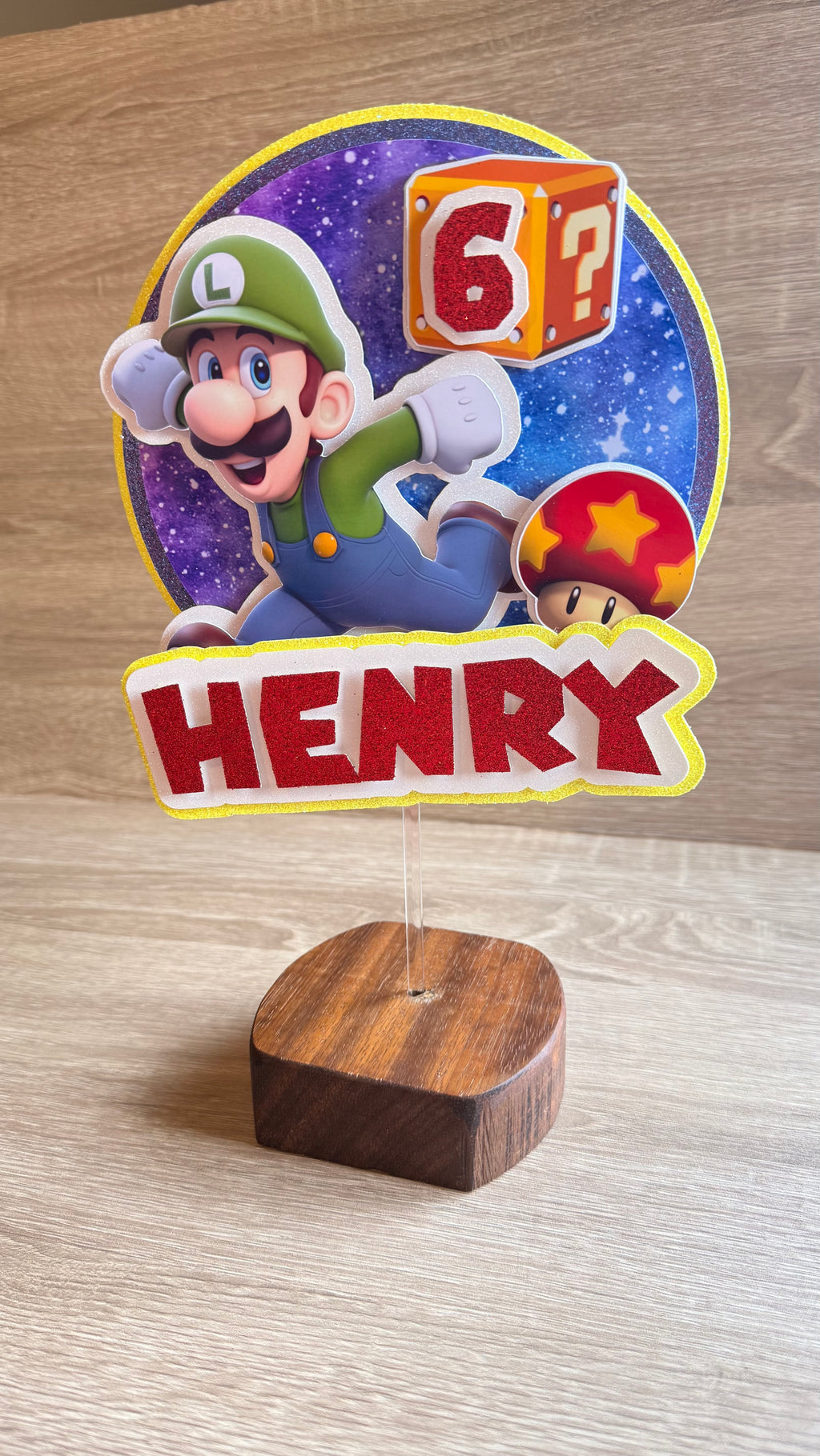 Super Mario Inspired Personalised Cake Topper | Custom Name & Age Birthday Decoration