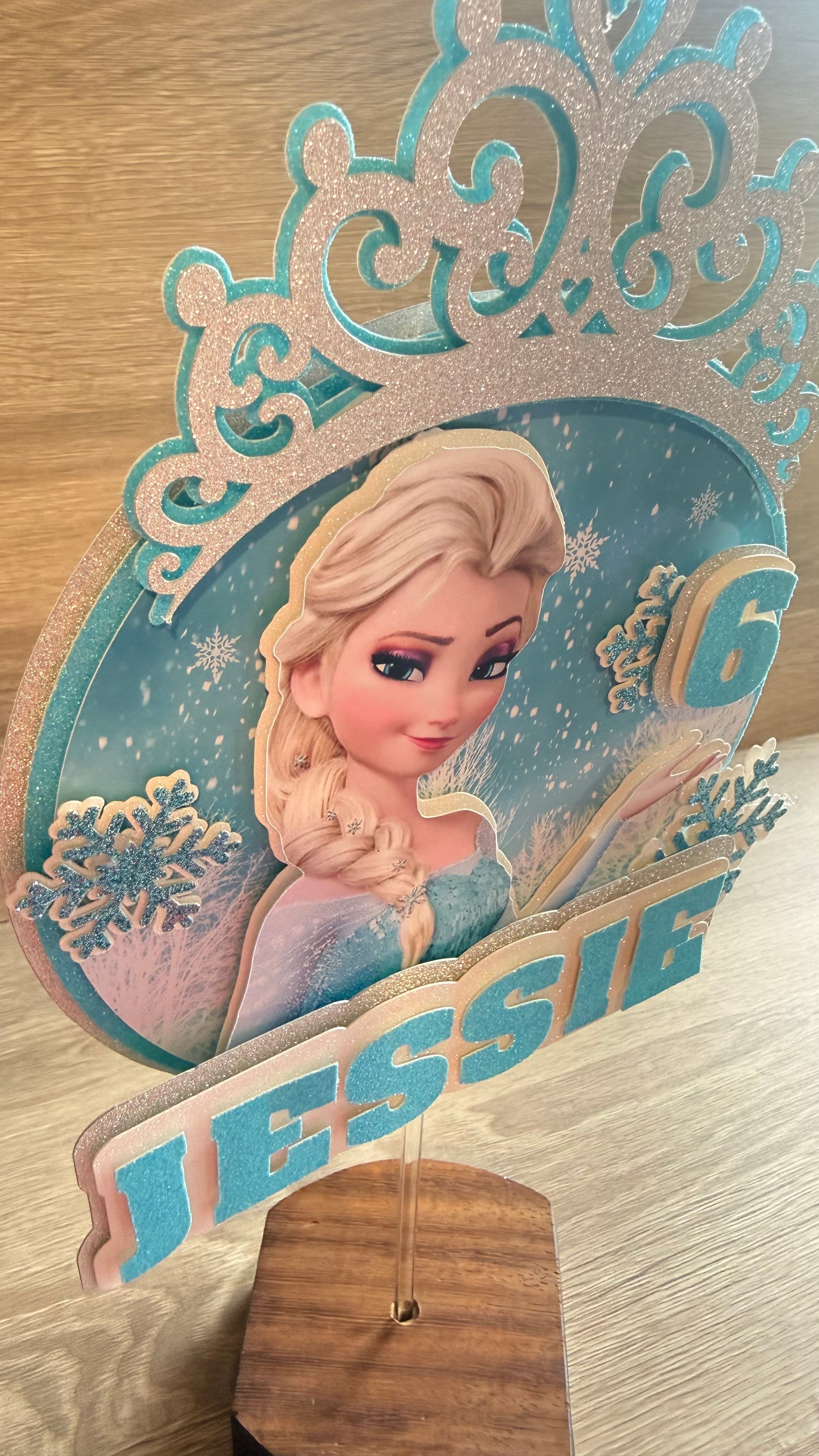 Elsa Inspired Personalised Cake Topper | Custom Name & Age Birthday Decoration