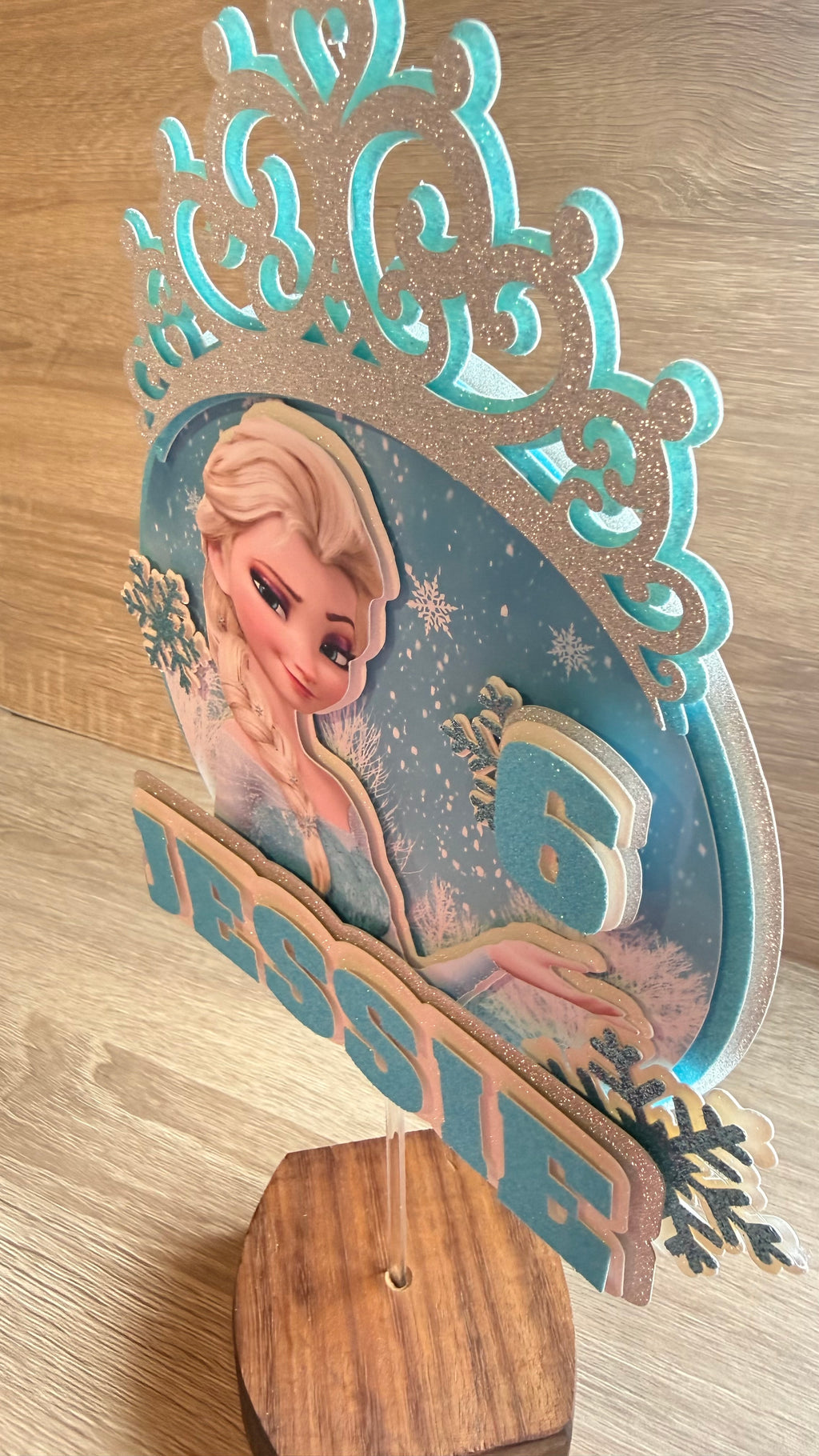 Elsa Inspired Personalised Cake Topper | Custom Name & Age Birthday Decoration