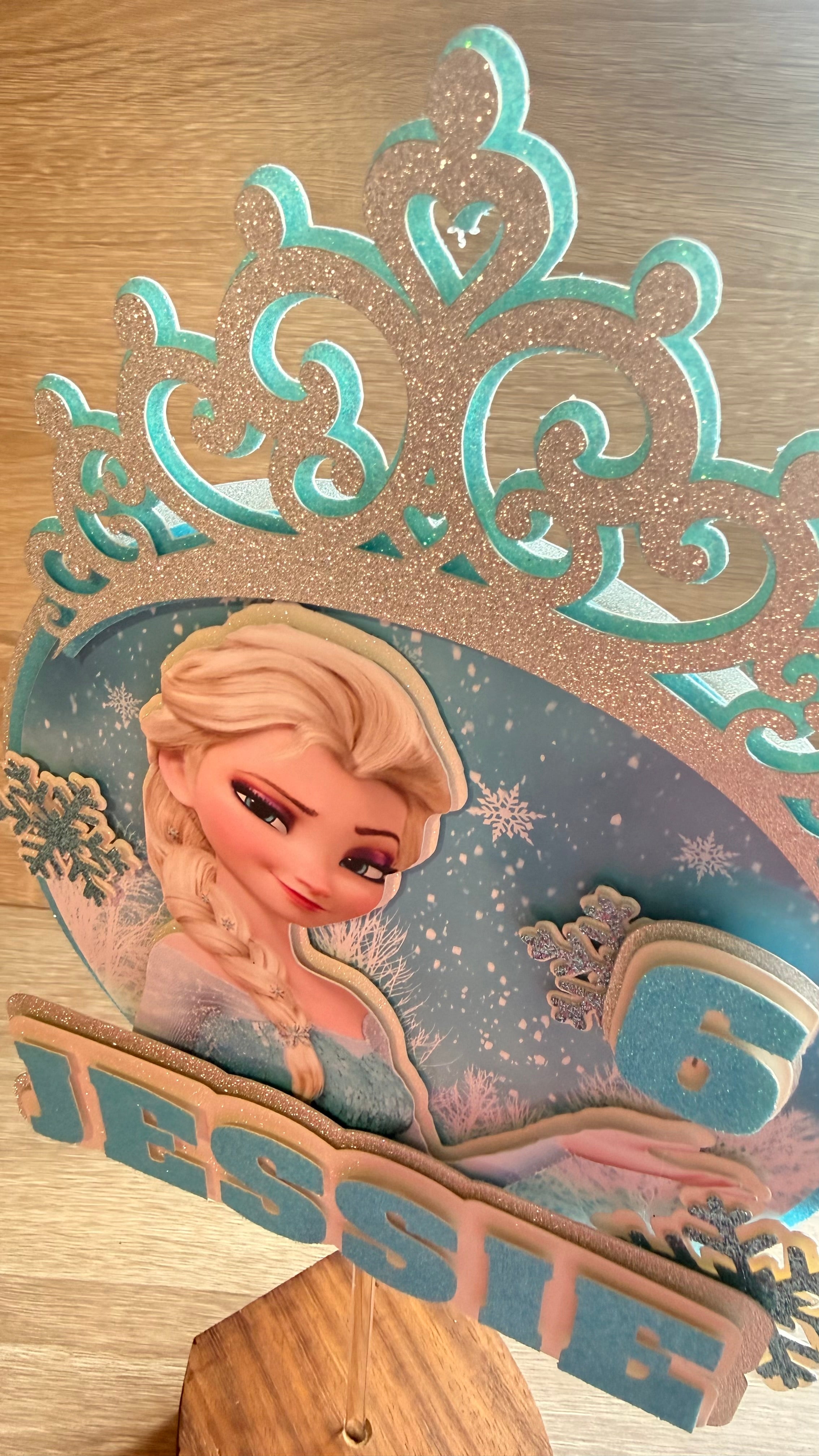 Elsa Inspired Personalised Cake Topper | Custom Name & Age Birthday Decoration
