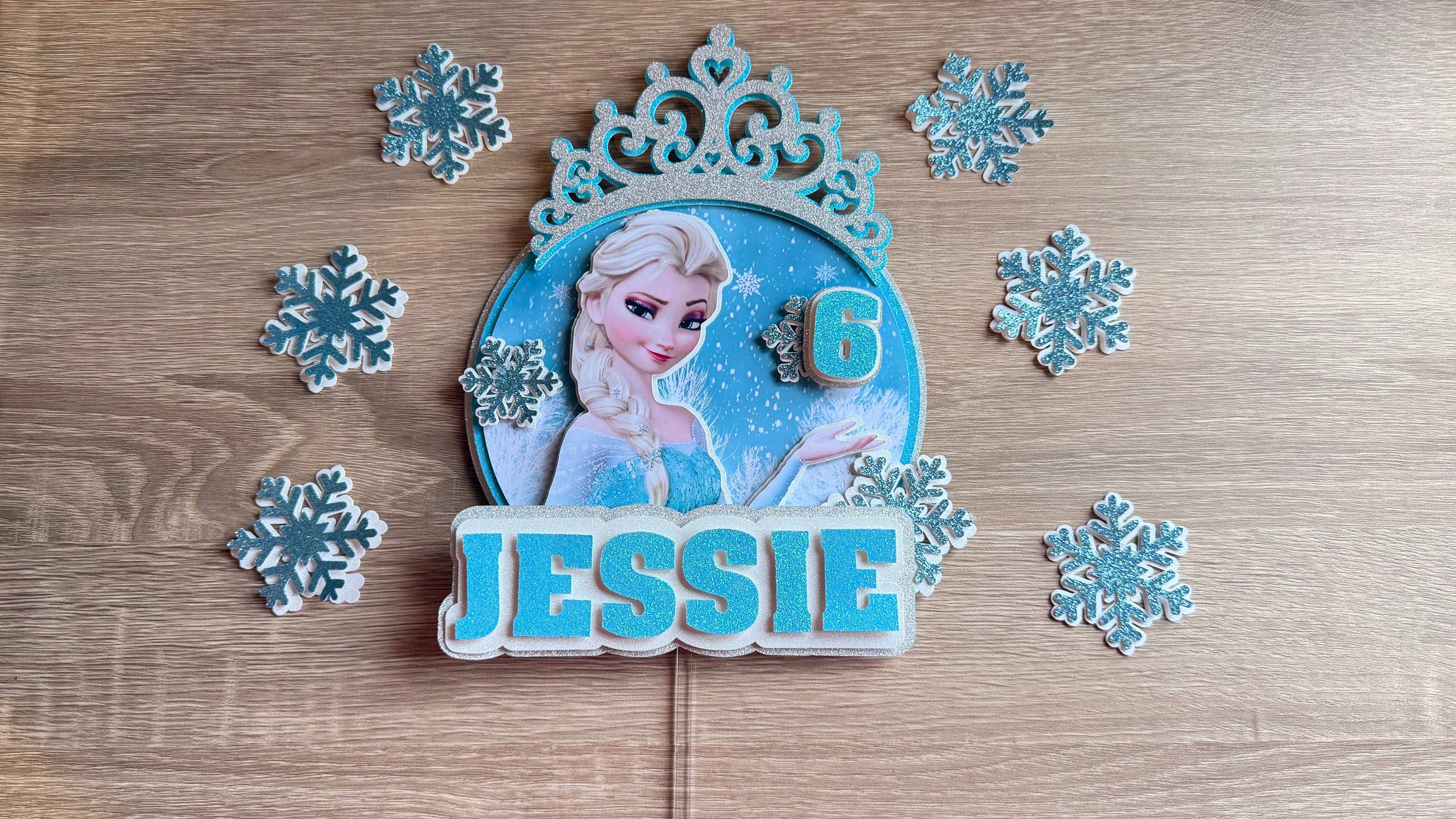 Elsa Inspired Personalised Cake Topper | Custom Name & Age Birthday Decoration
