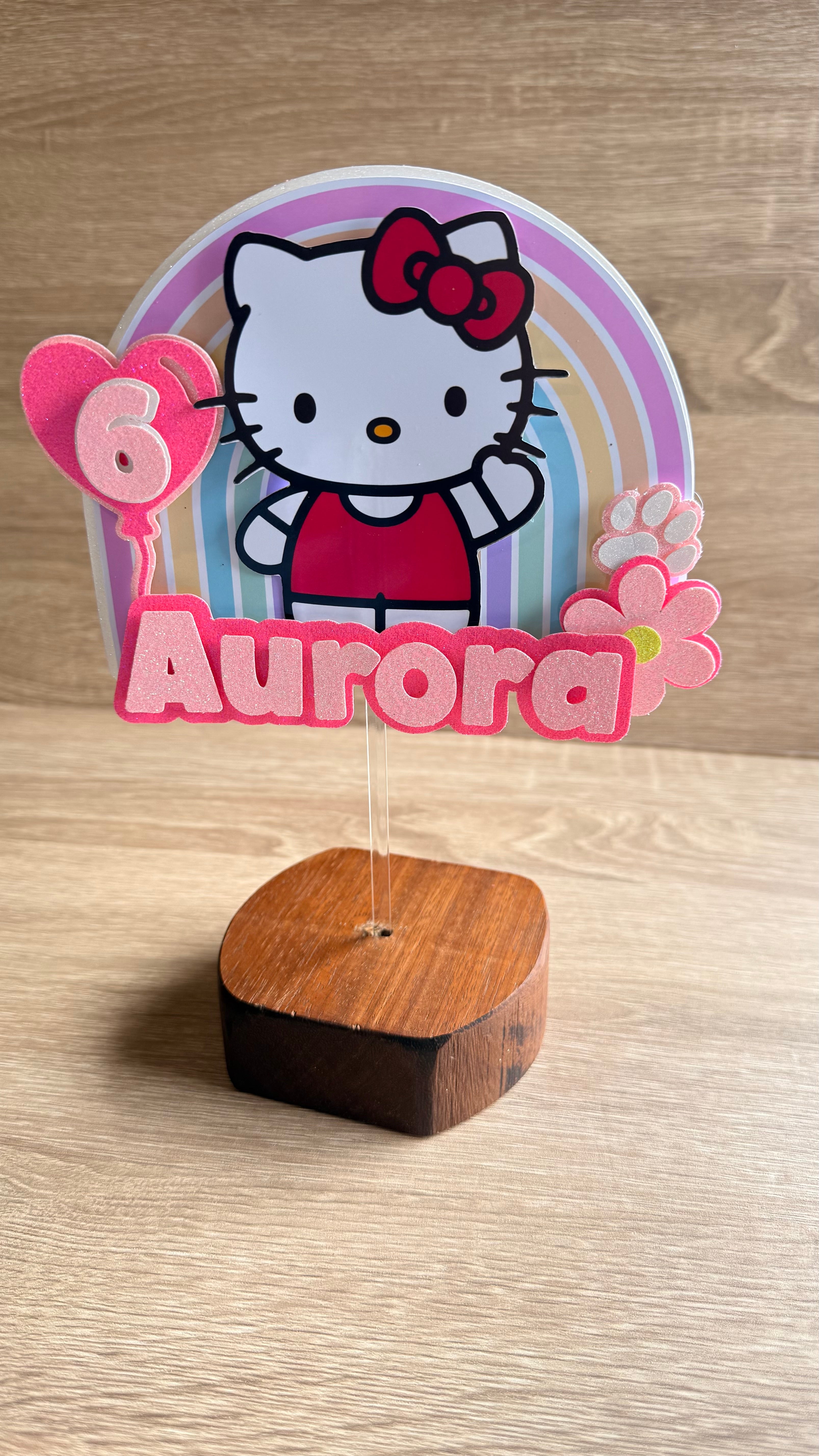Personalised Hello Kitty Cake Topper – Custom Name & Age Birthday Decoration