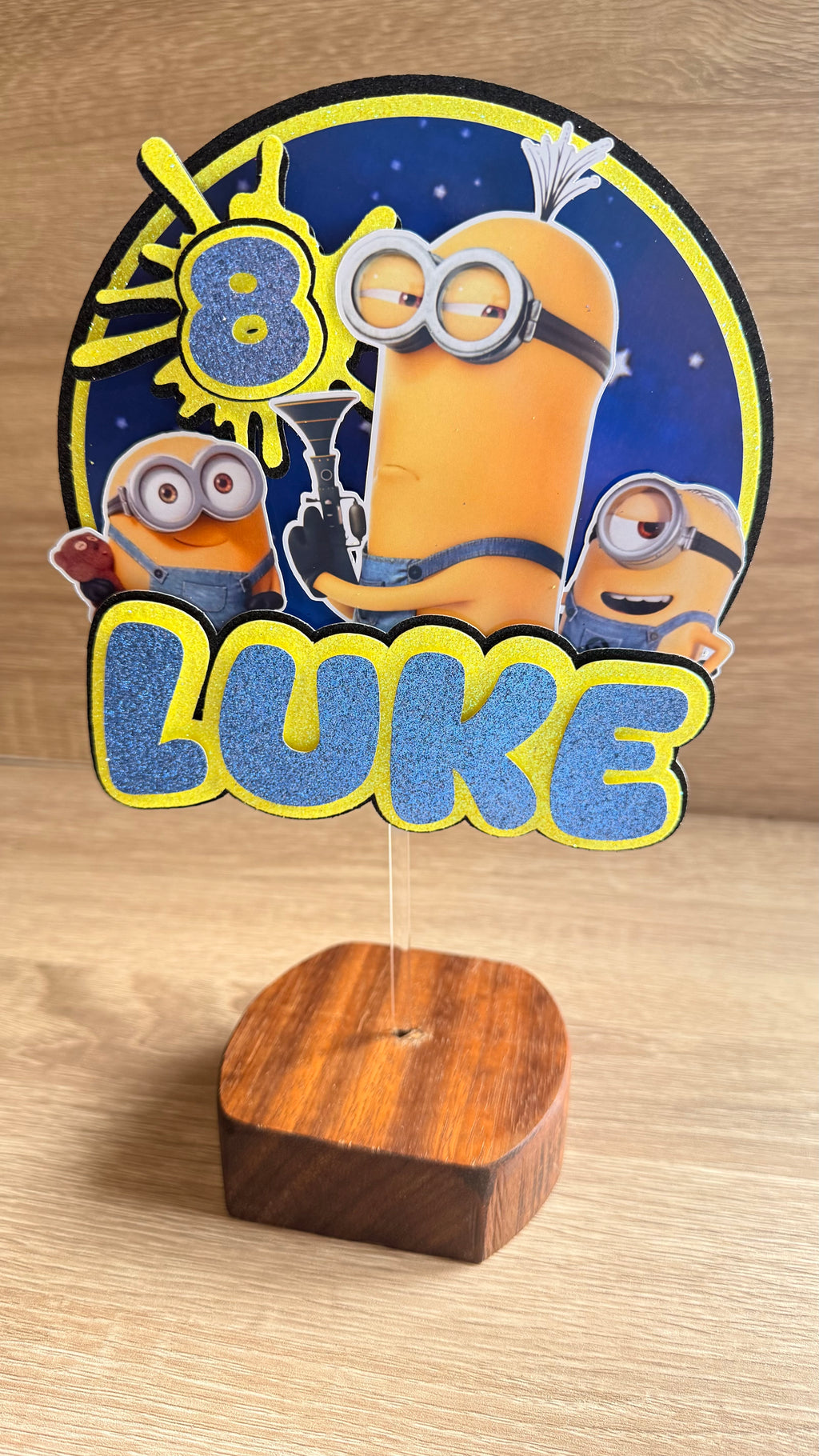 Personalised Minions Cake Topper – Custom Name & Age Birthday Decoration