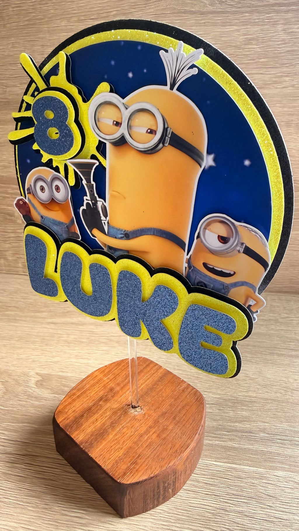 Personalised Minions Cake Topper – Custom Name & Age Birthday Decoration