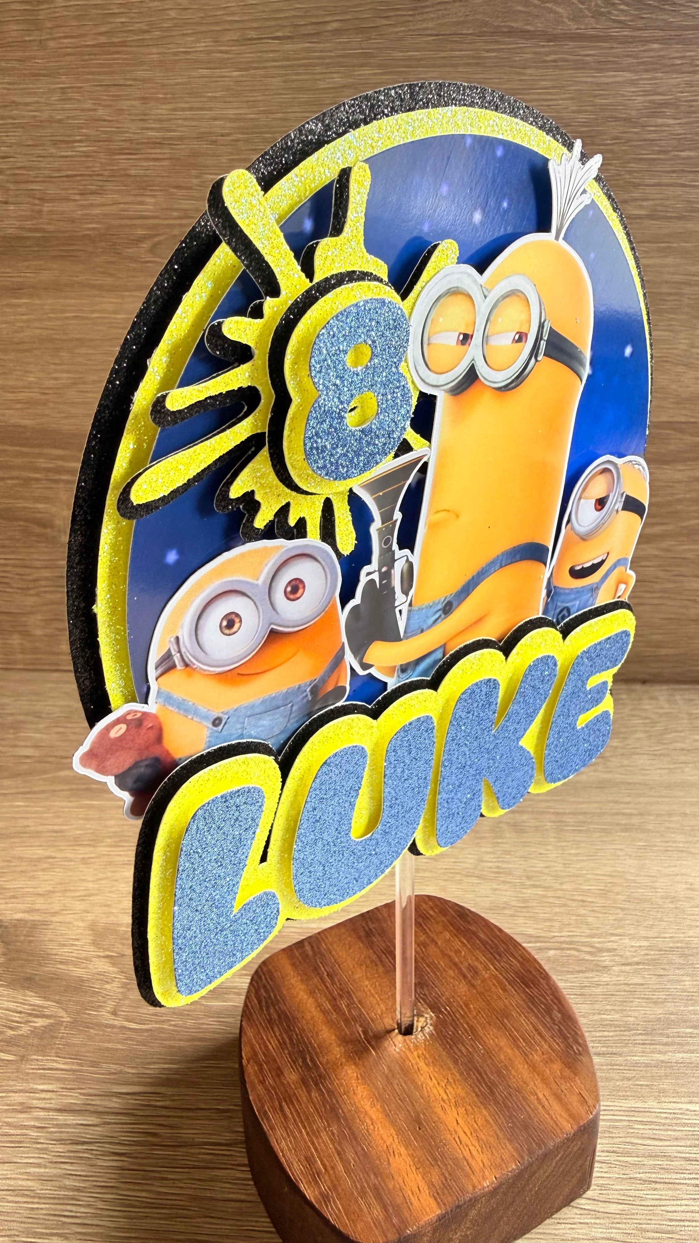 Personalised Minions Cake Topper – Custom Name & Age Birthday Decoration