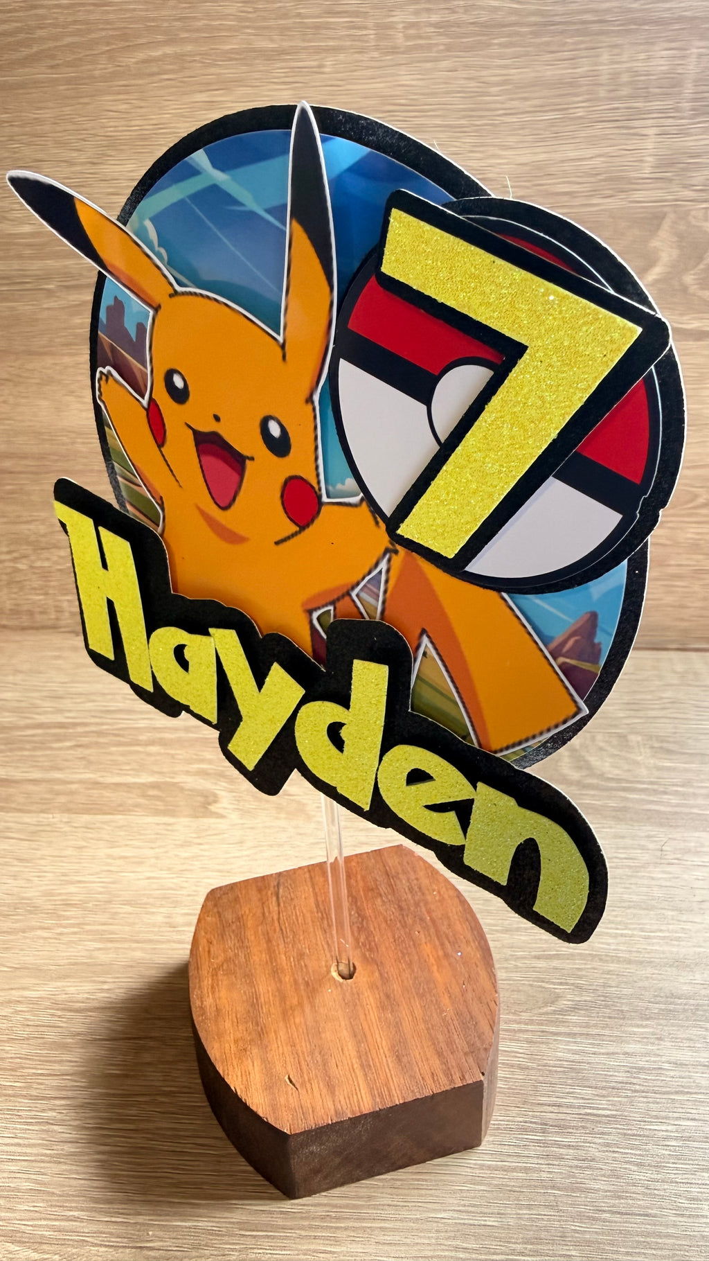 Personalised Pokémon Cake Topper – Custom Name & Age Birthday Decoration