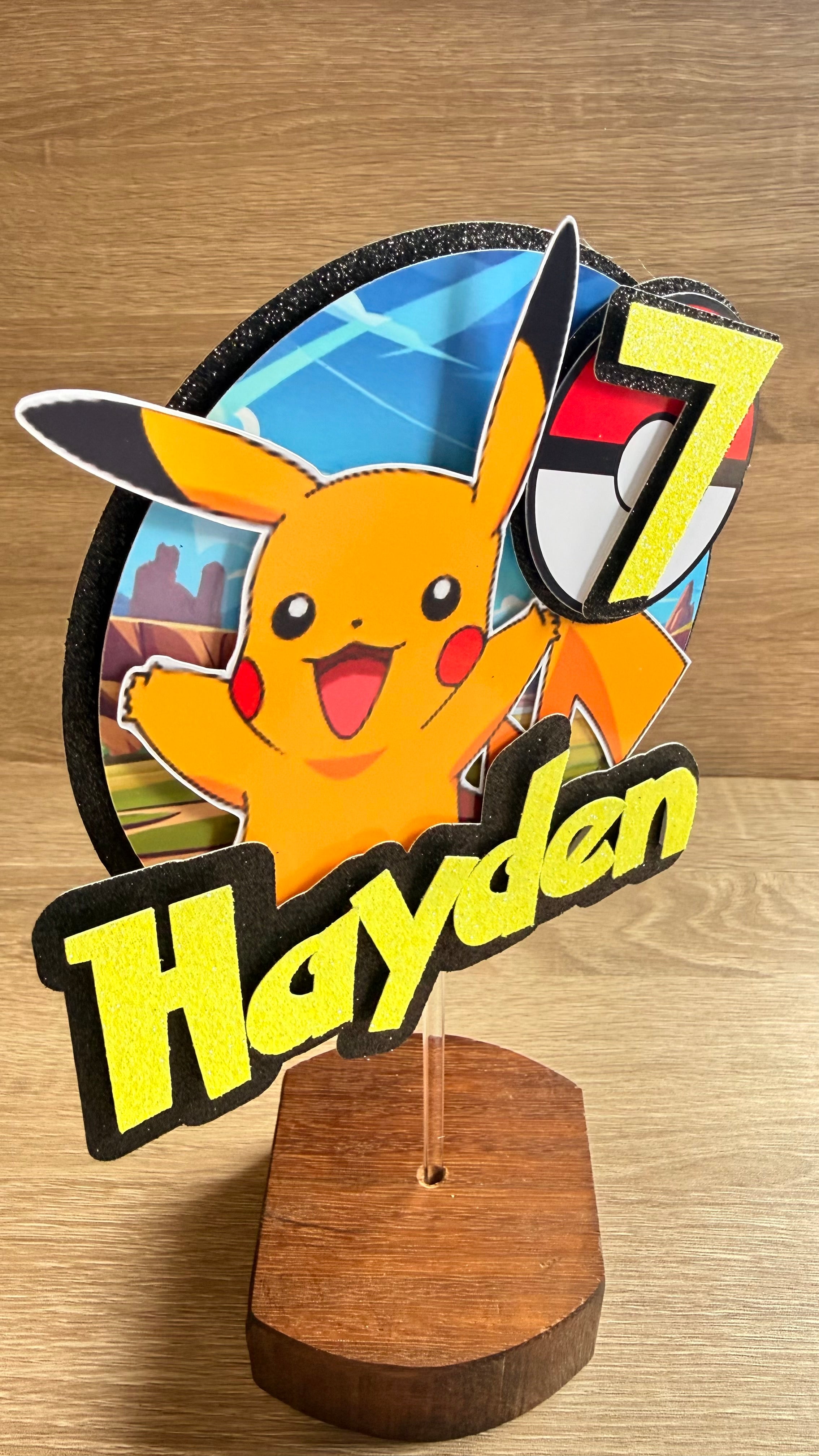 Personalised Pokémon Cake Topper – Custom Name & Age Birthday Decoration