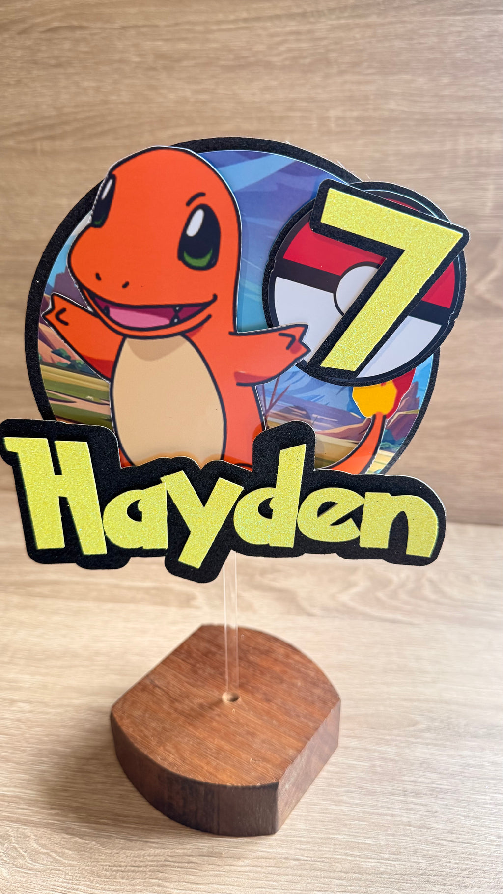 Personalised Pokémon Cake Topper – Custom Name & Age Birthday Decoration