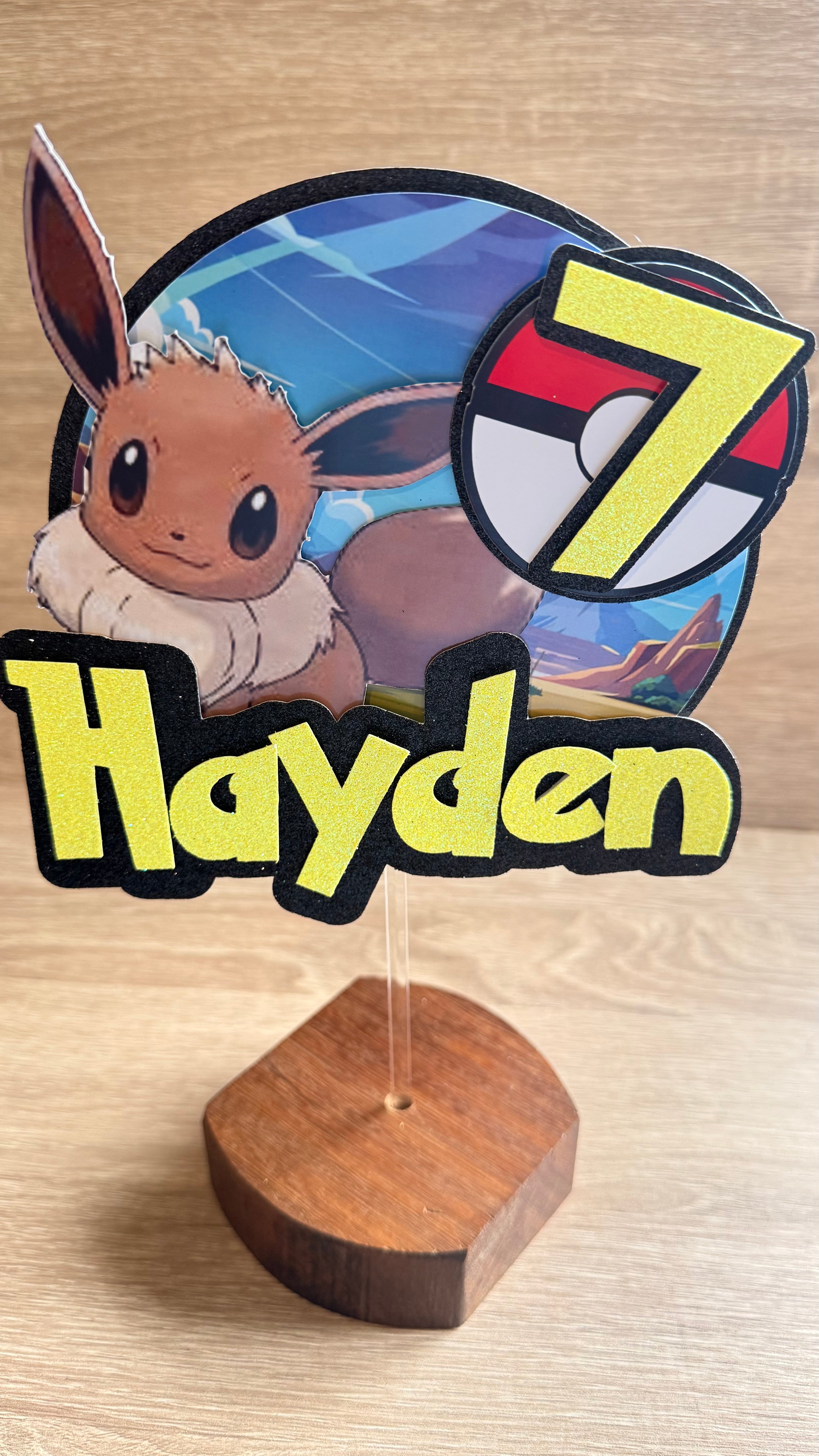 Personalised Pokémon Cake Topper – Custom Name & Age Birthday Decoration