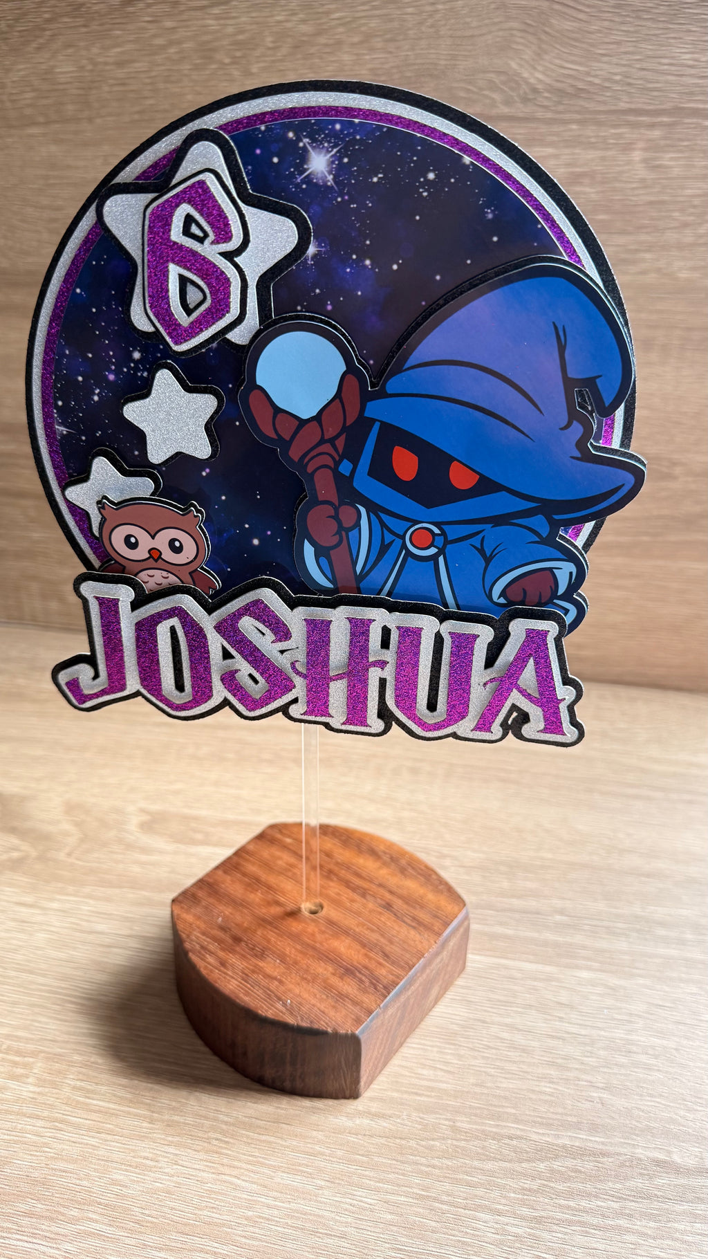 Fantasy Wizard Personalised Cake Topper | Custom Name & Age Birthday Decoration