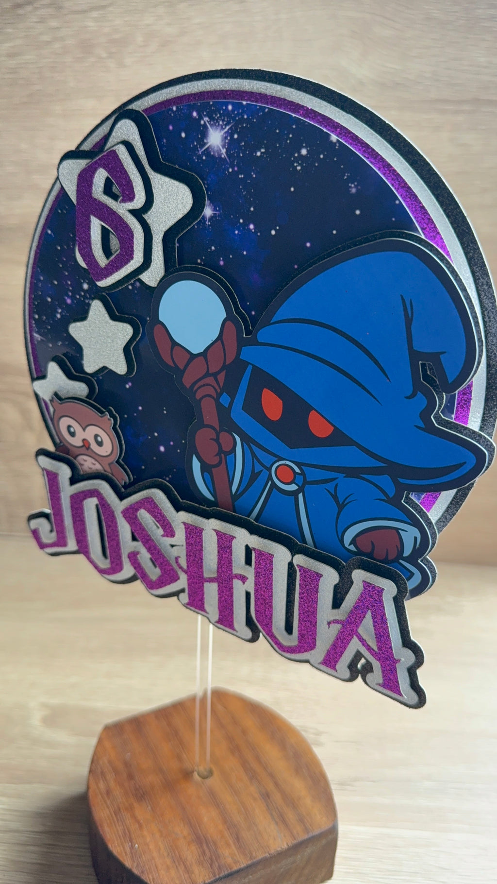 Fantasy Wizard Personalised Cake Topper | Custom Name & Age Birthday Decoration