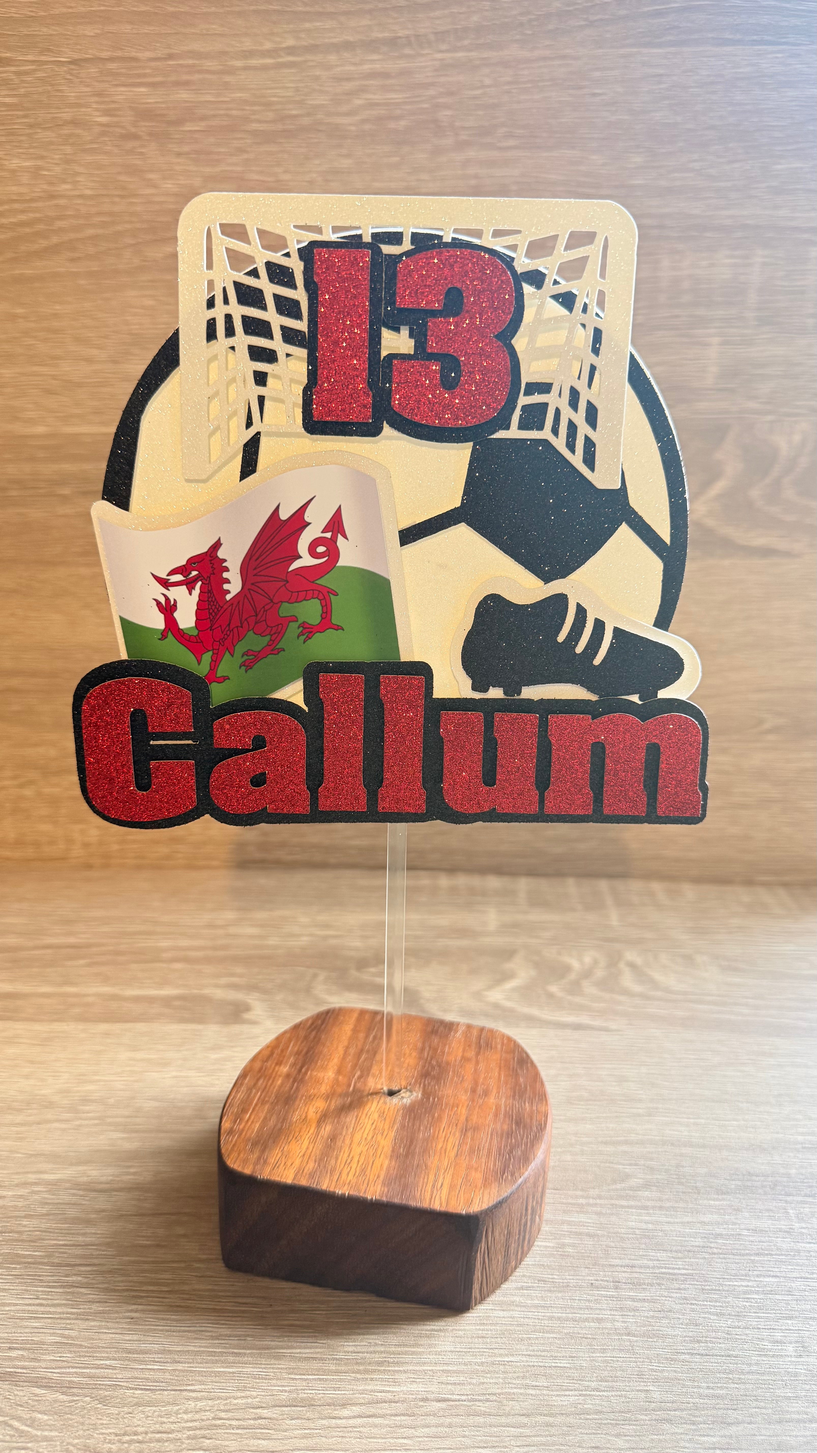 Personalised Wales Football Cake Topper – Custom Name & Age Birthday Decoration