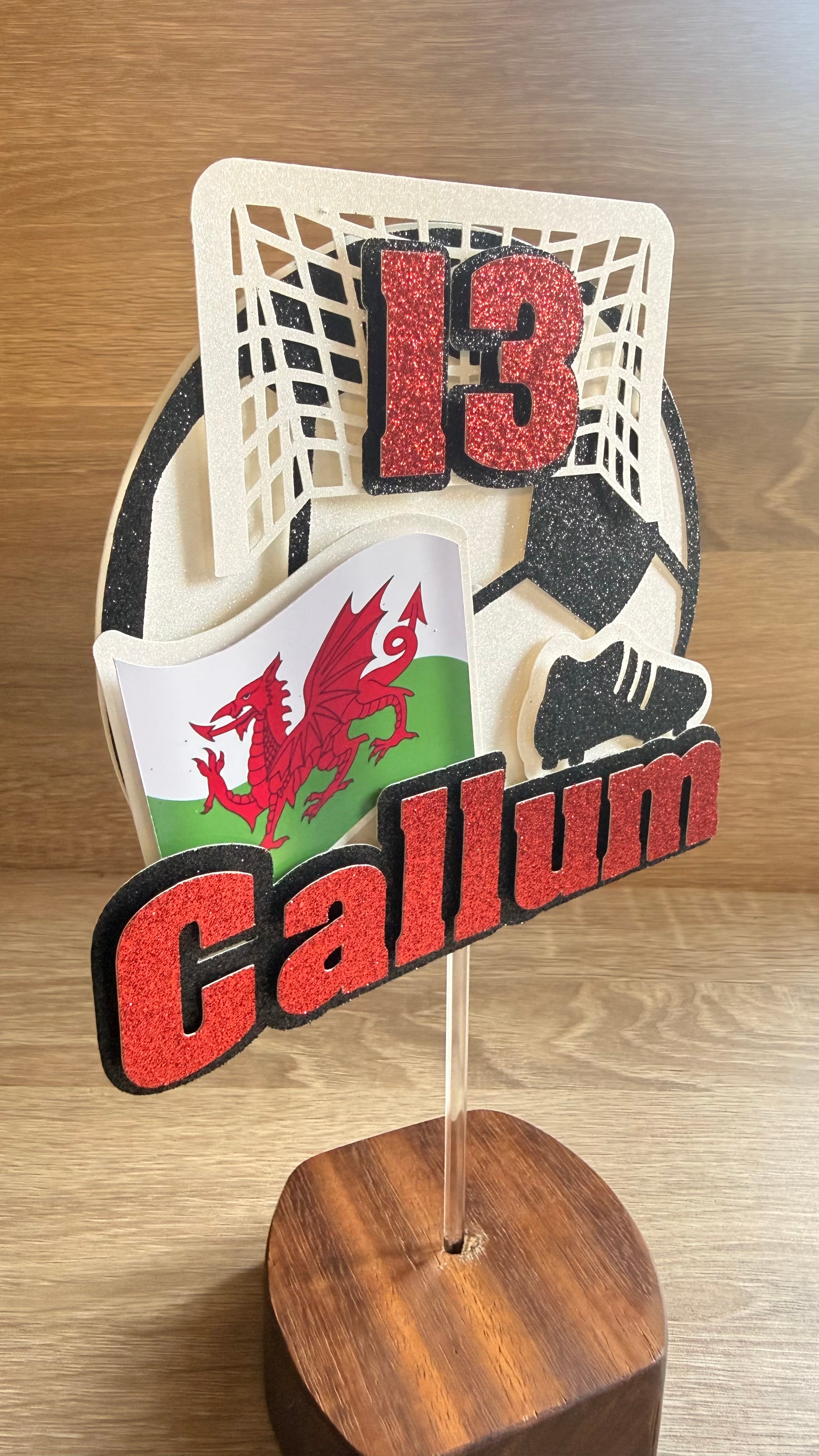 Personalised Wales Football Cake Topper – Custom Name & Age Birthday Decoration