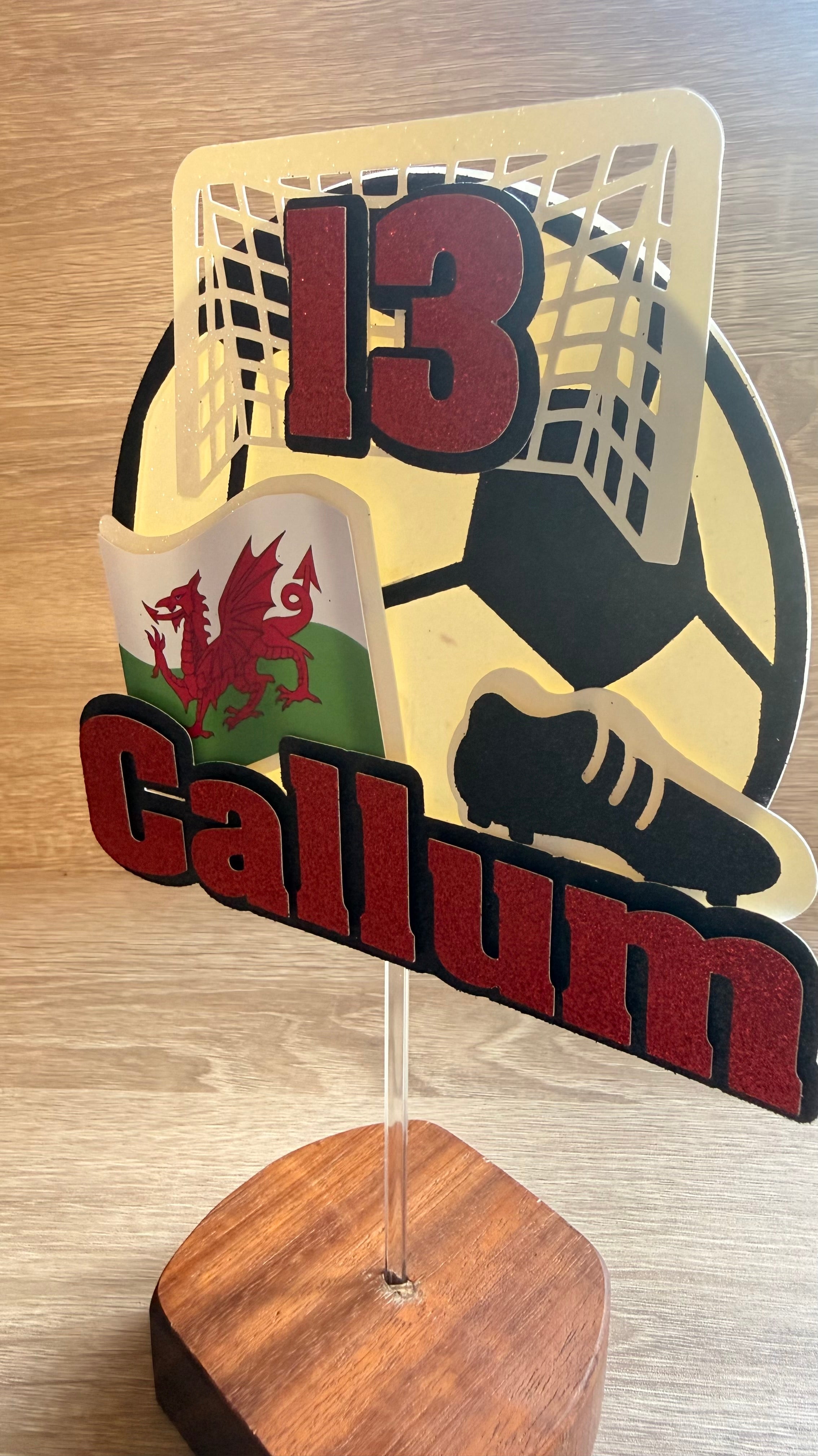 Personalised Wales Football Cake Topper – Custom Name & Age Birthday Decoration