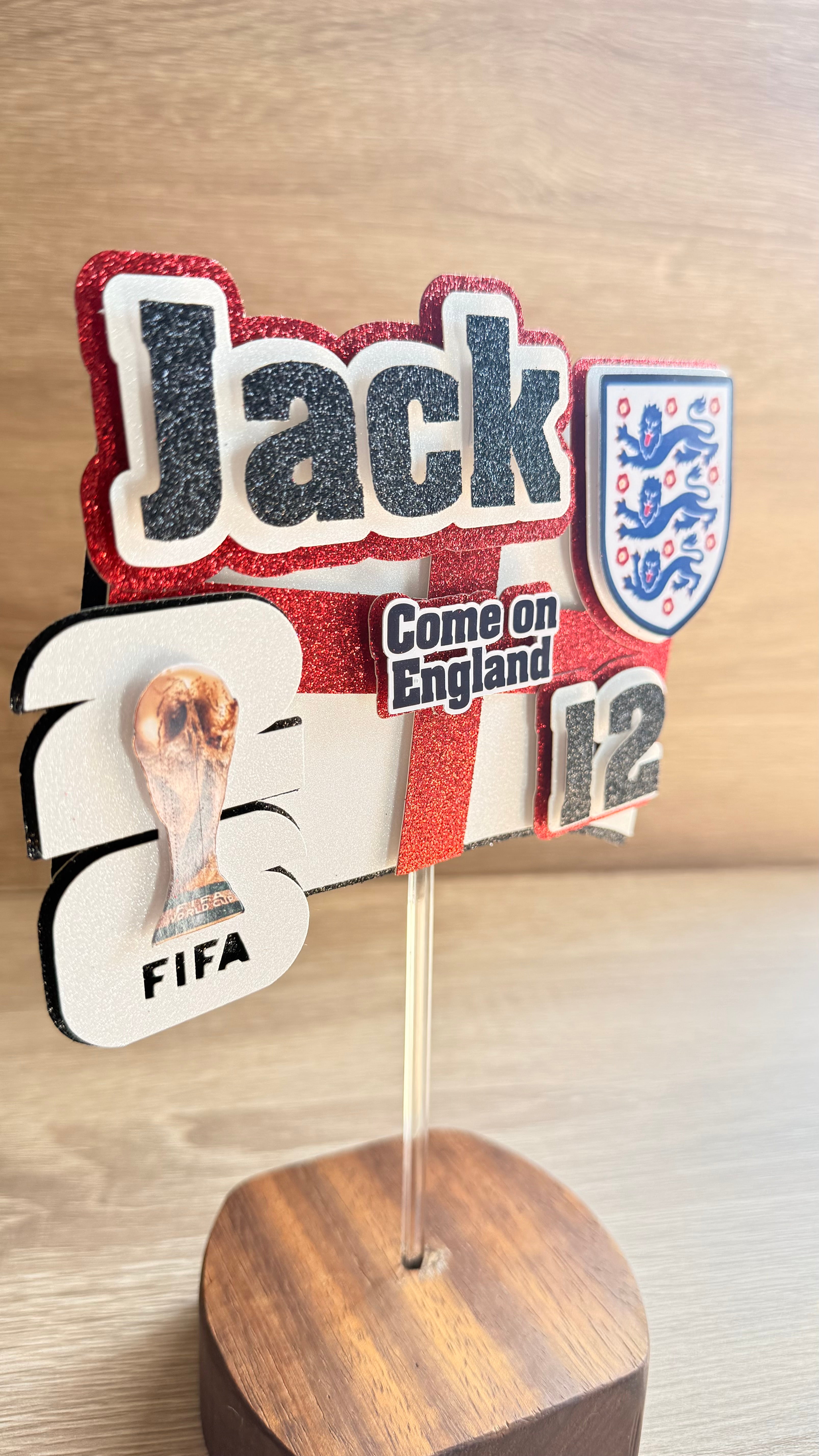England Football World Cup Cake Topper | Personalised Name & Age Birthday Decoration