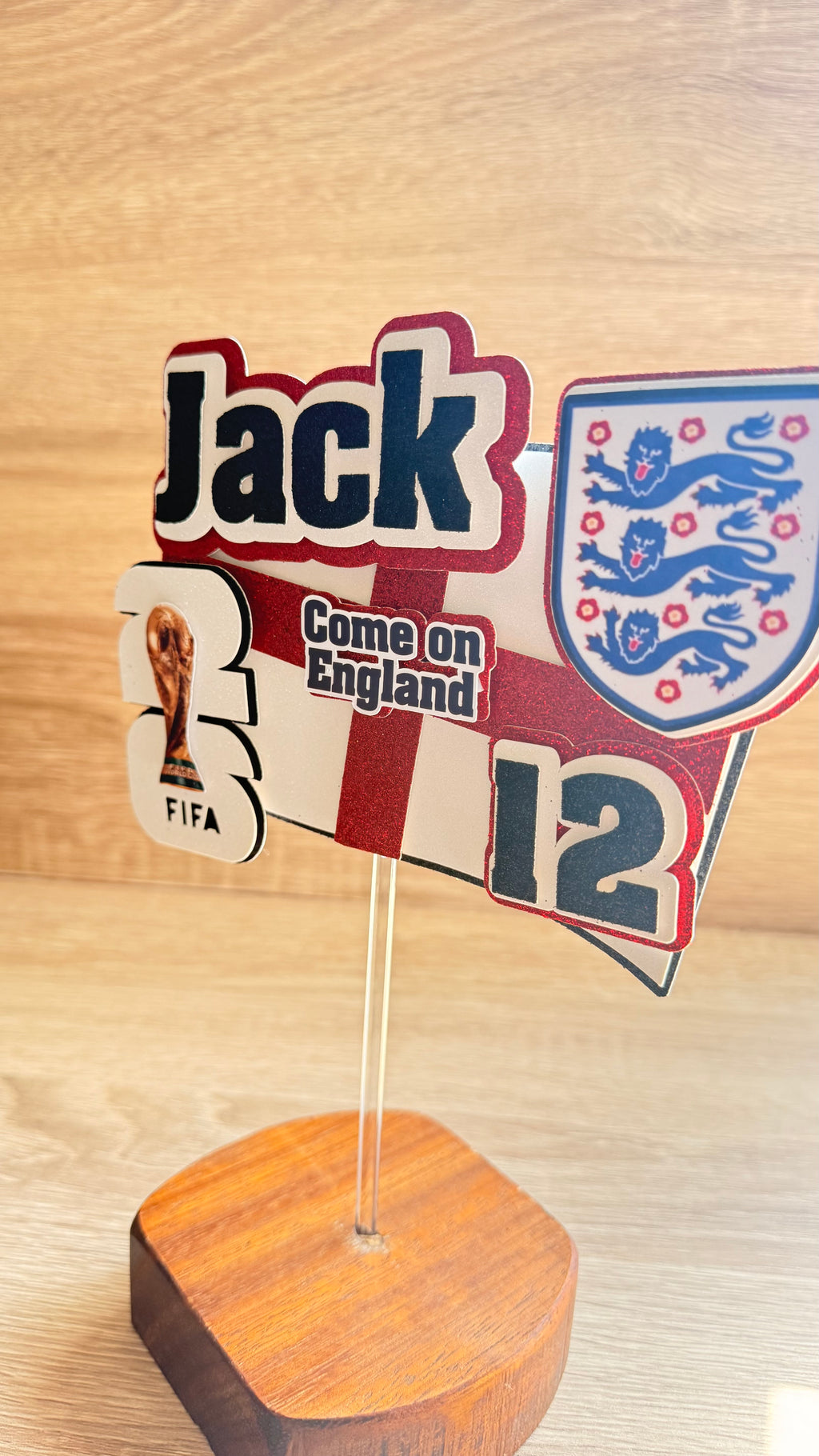 England Football World Cup Cake Topper | Personalised Name & Age Birthday Decoration