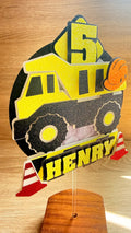 Personalised Construction Truck Cake Topper – Custom Name & Age Birthday Decoration