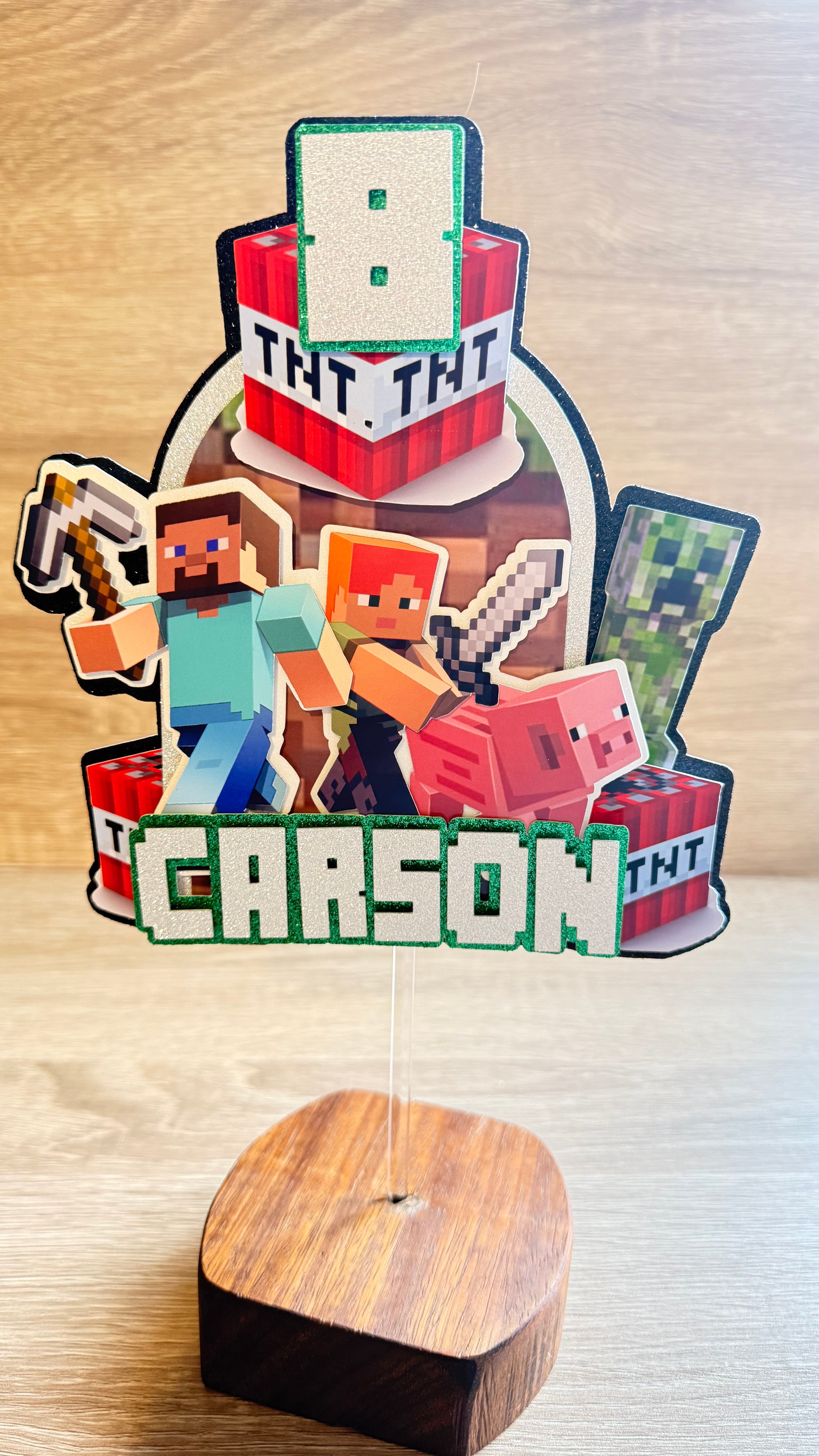 Minecraft Cake Topper | Custom Name & Age Birthday Decoration