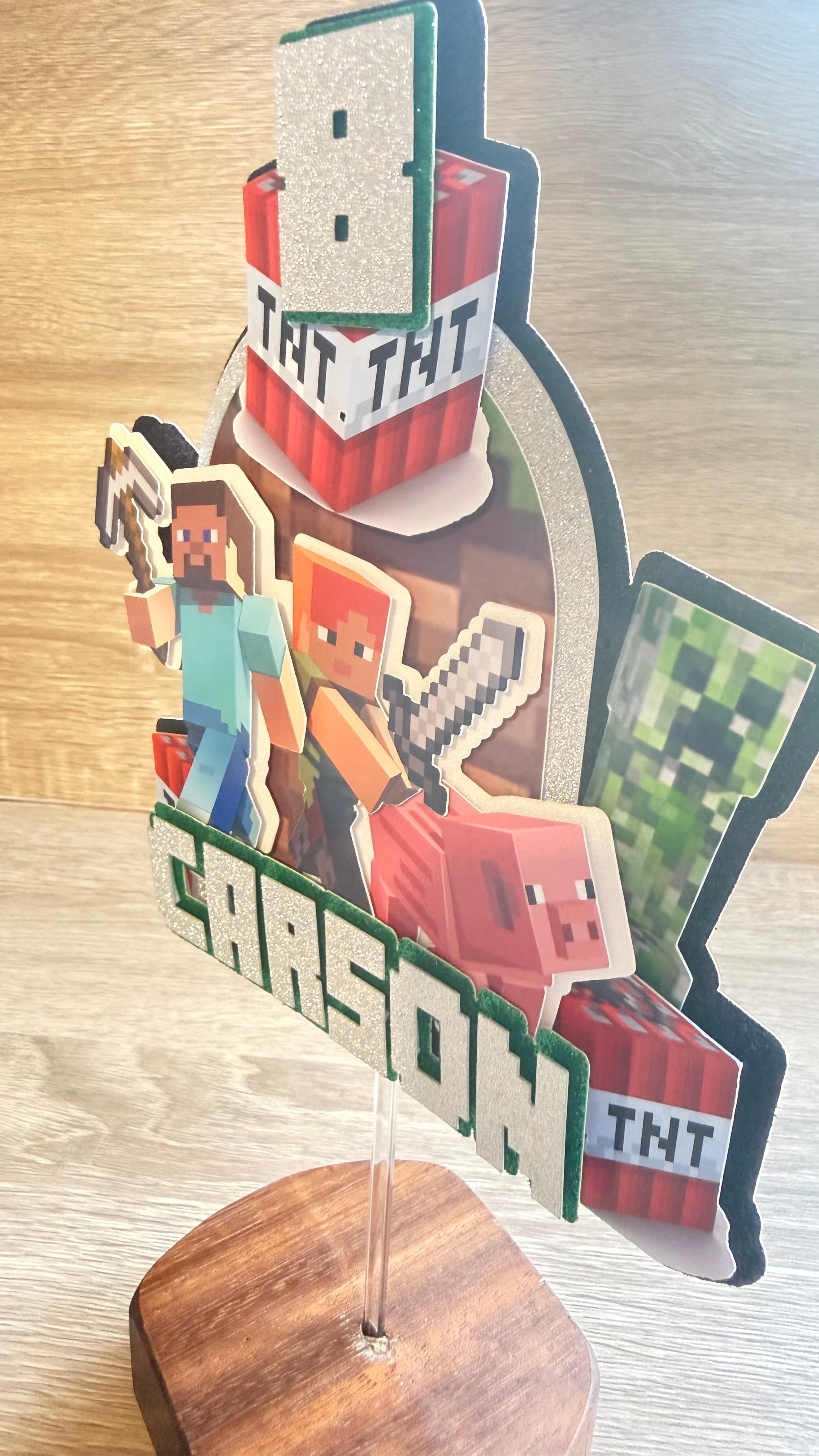 Minecraft Cake Topper | Custom Name & Age Birthday Decoration