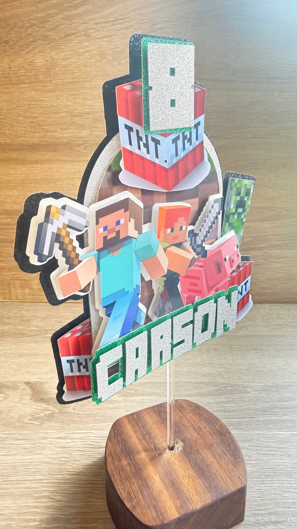Minecraft Cake Topper | Custom Name & Age Birthday Decoration