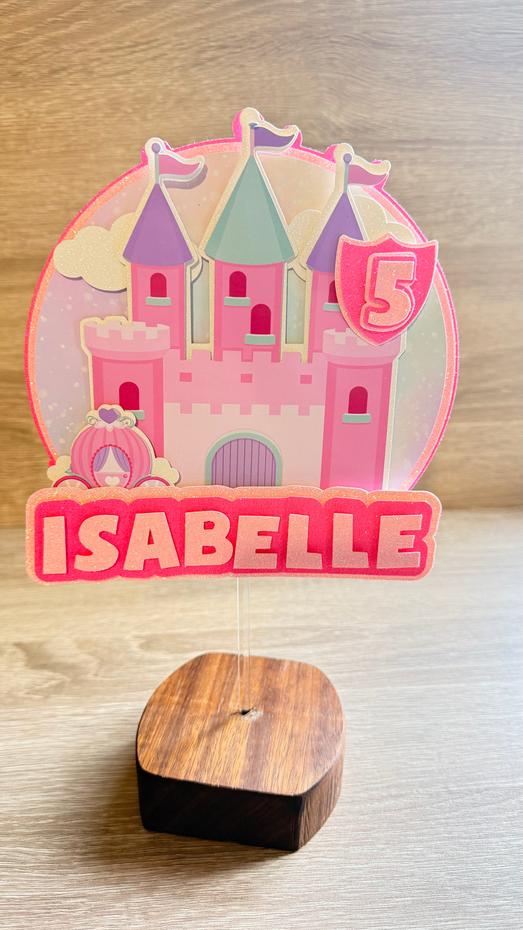 Personalised Princess Castle Cake Topper – Custom Name & Age Birthday Decoration