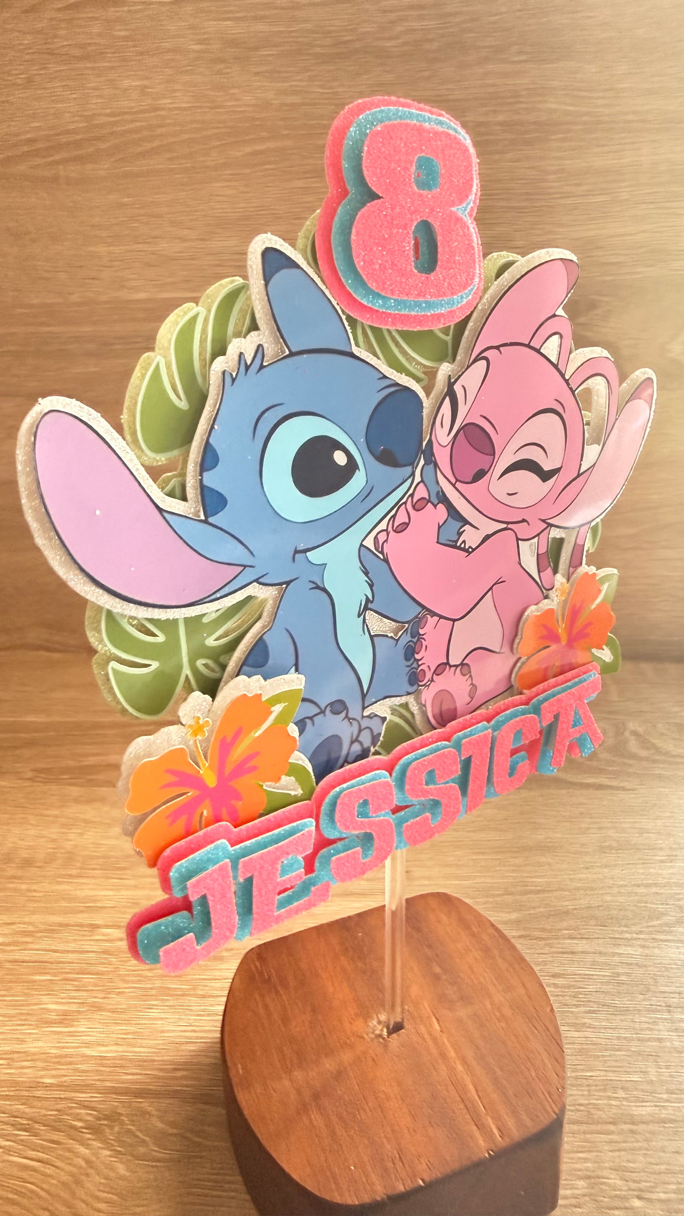 Stitch & Angel Inspired Cake Topper | Custom Name & Age Birthday Decoration