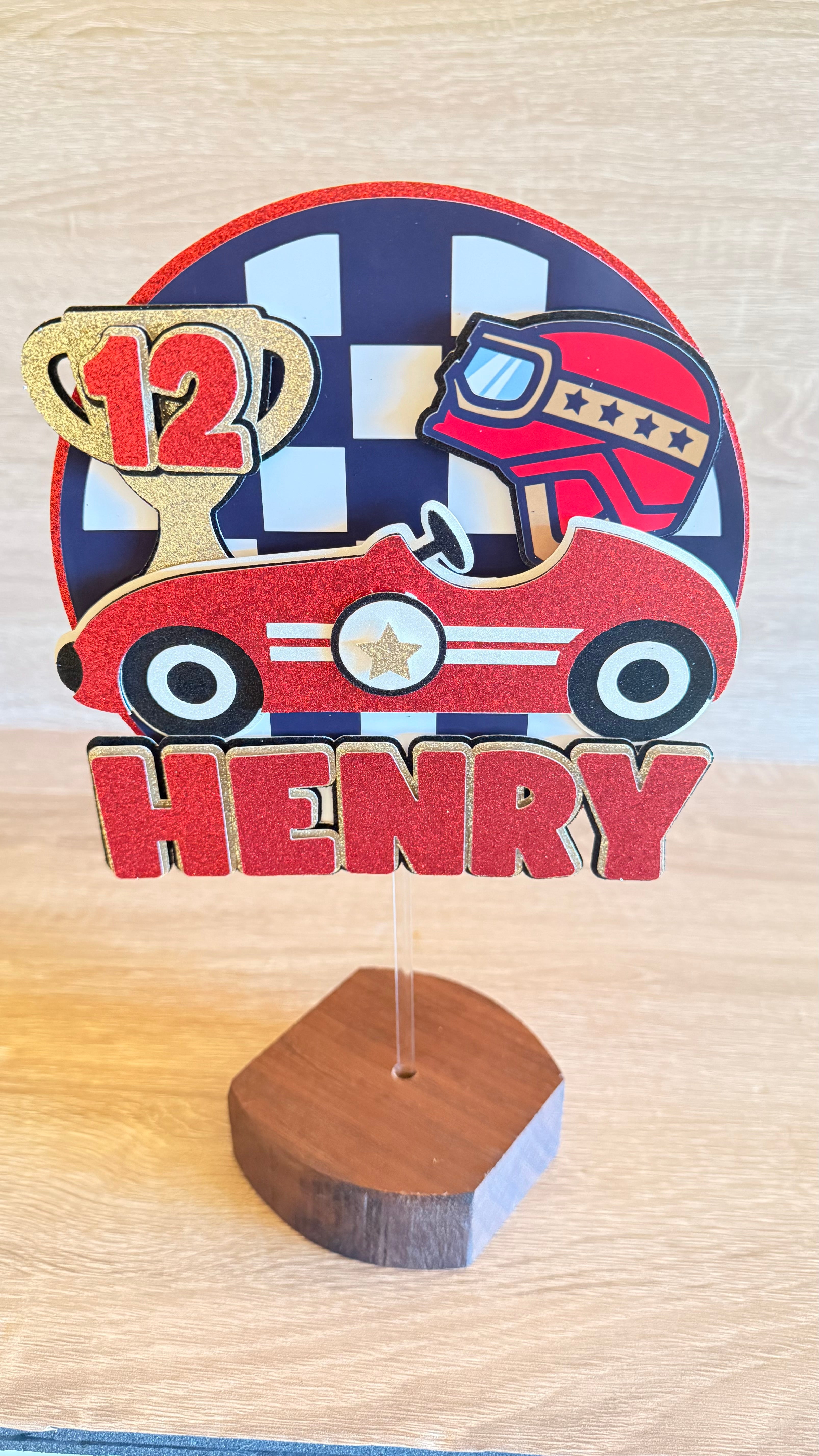 Classic Car Cake Topper | Personalised Name & Age Birthday Decoration