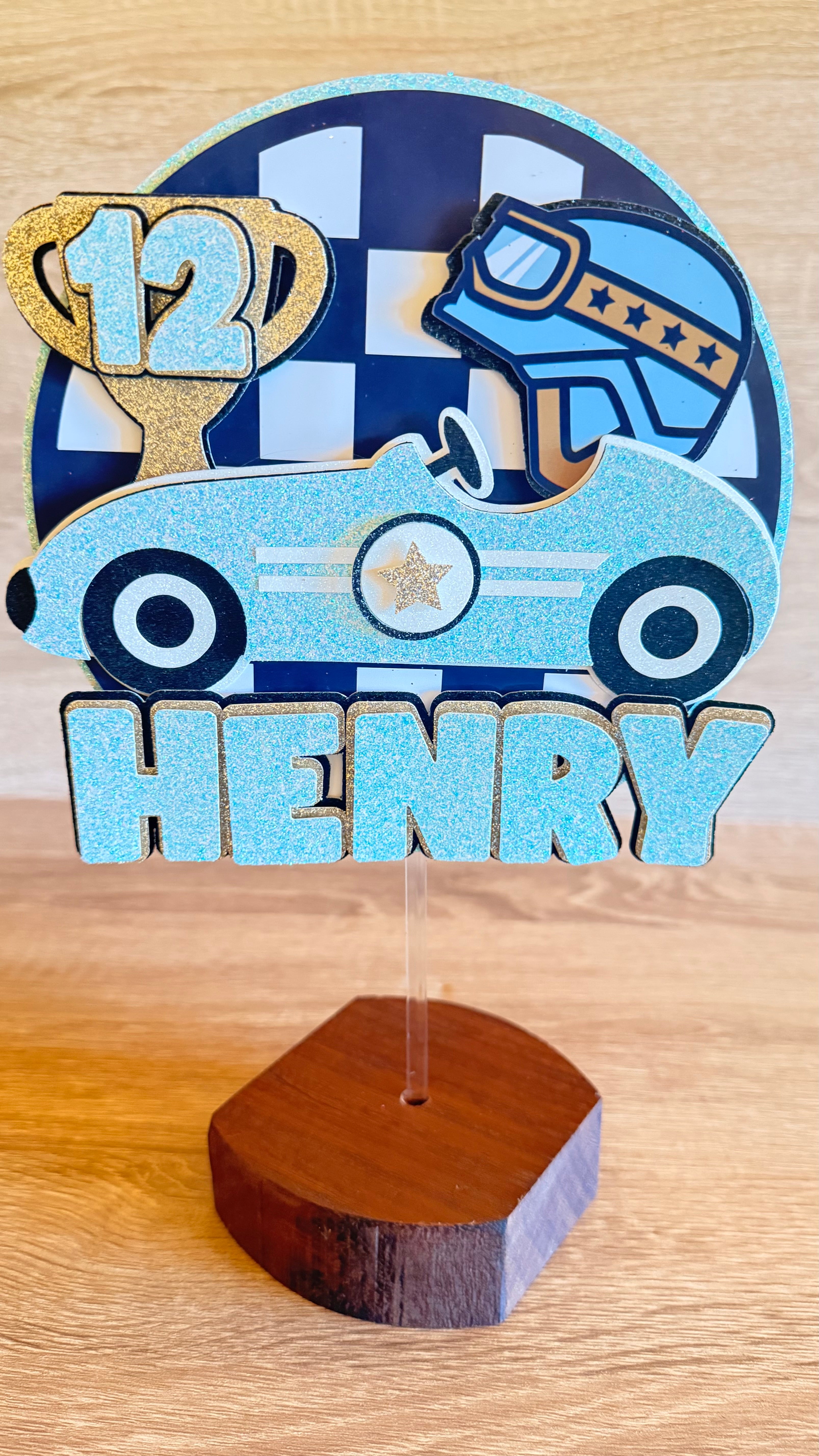 Classic Car Cake Topper | Personalised Name & Age Birthday Decoration