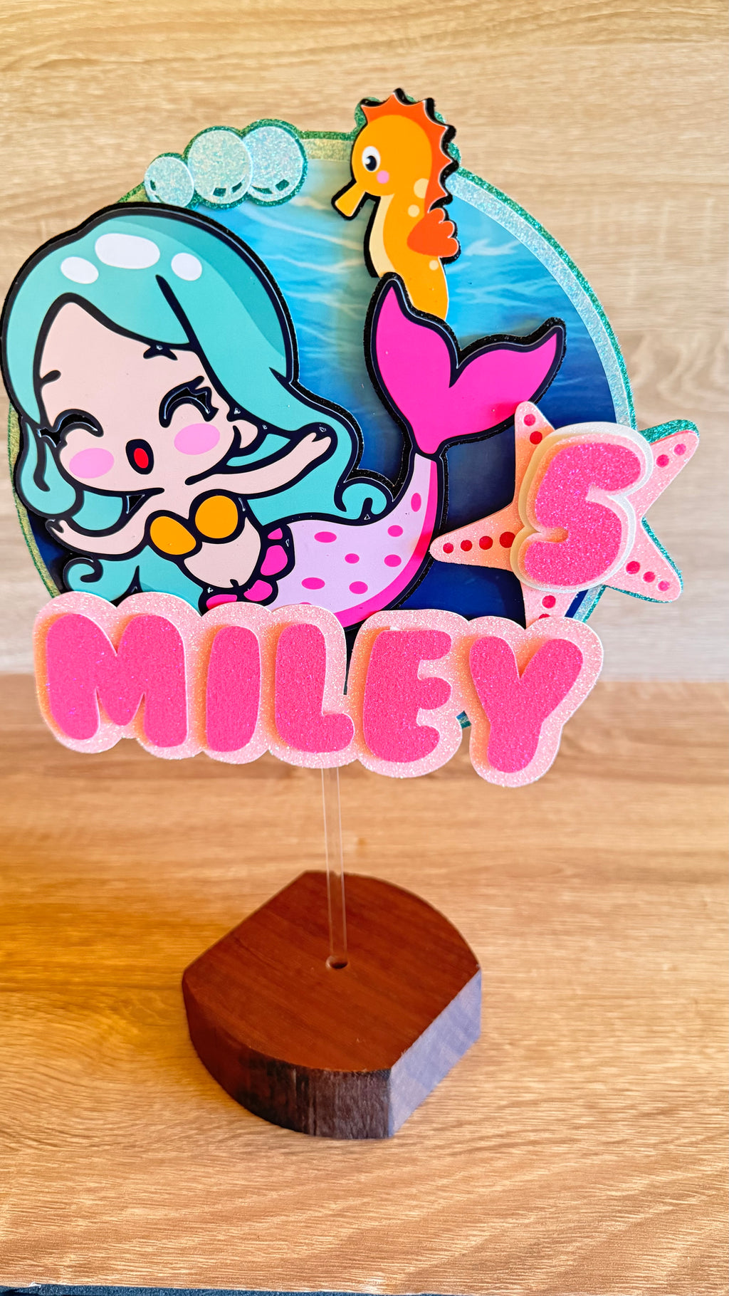 Mermaid Cake Topper – Personalised Name & Age Birthday Decoration