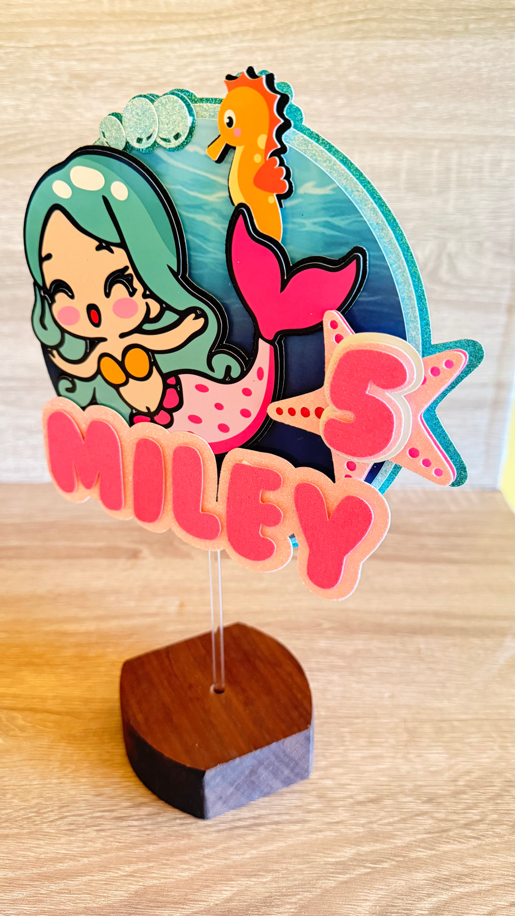 Mermaid Cake Topper – Personalised Name & Age Birthday Decoration