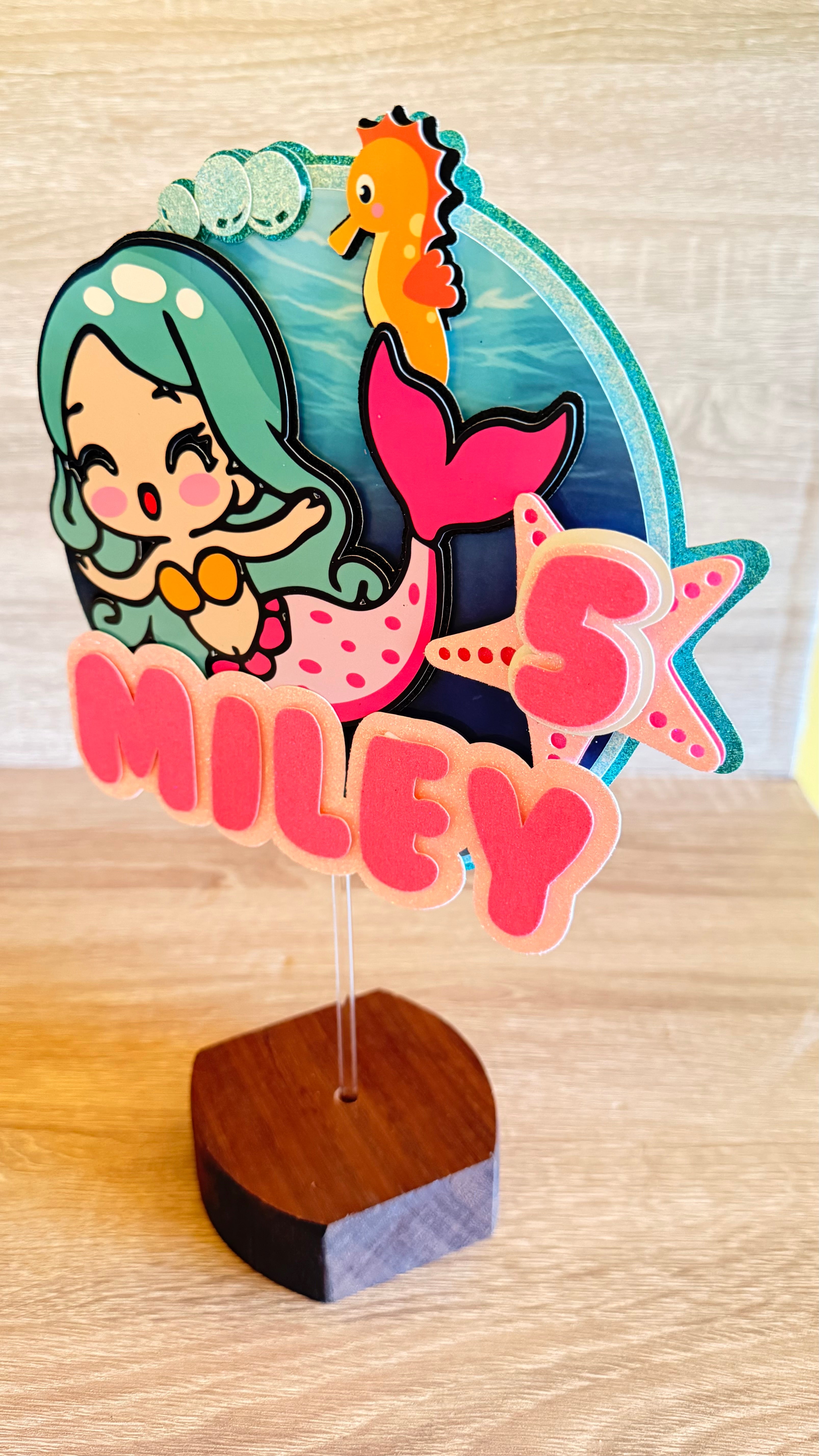 Mermaid Cake Topper – Personalised Name & Age Birthday Decoration