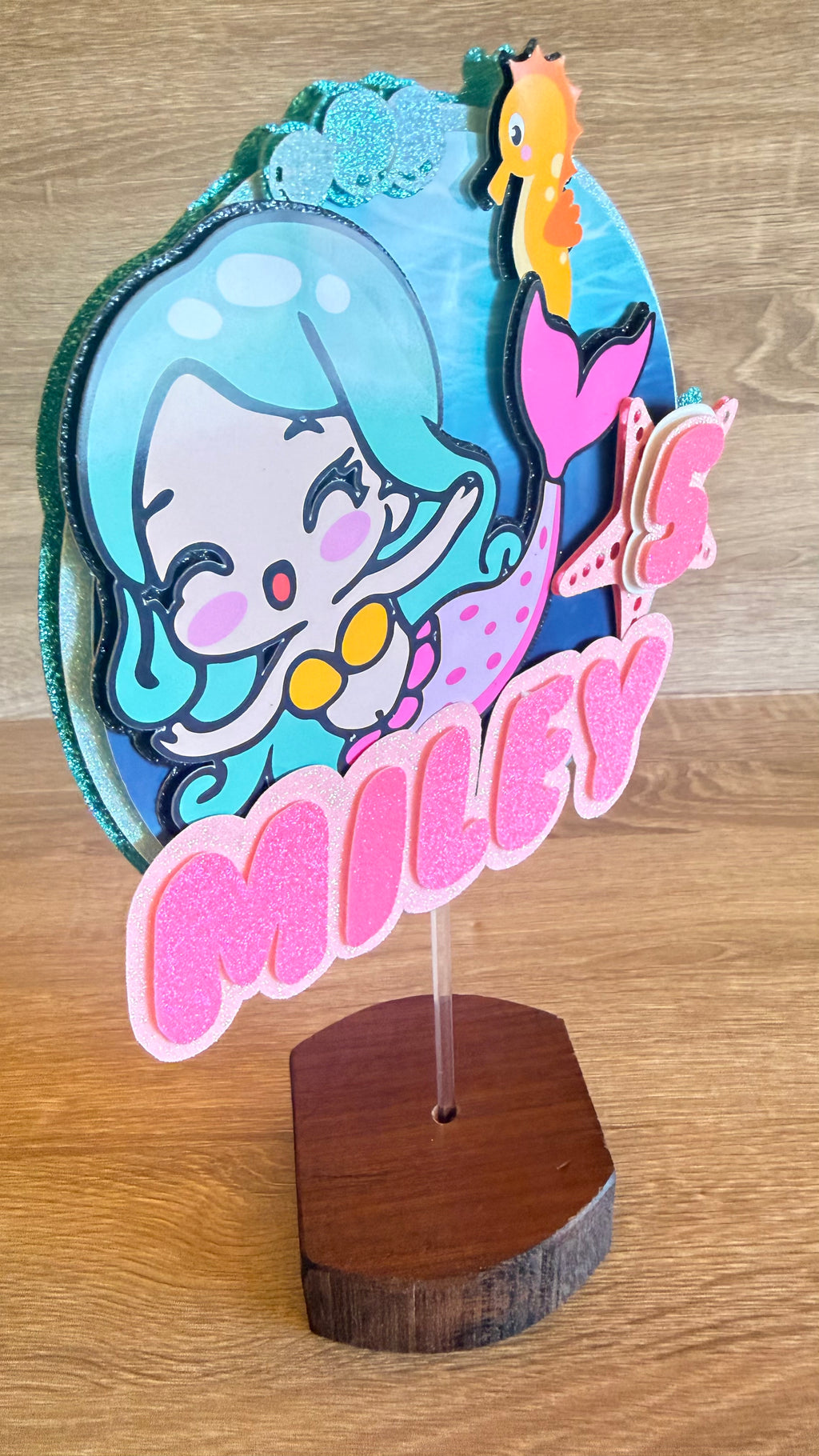 Mermaid Cake Topper – Personalised Name & Age Birthday Decoration