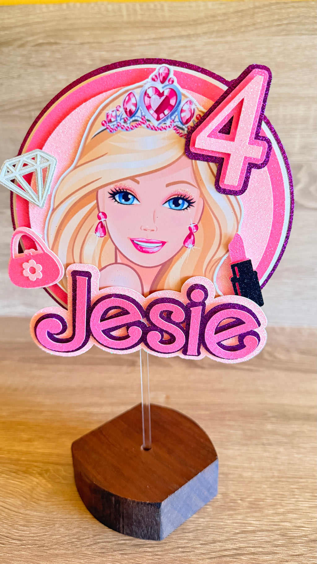 Barbie Inspired Cake Topper – Personalised Name & Age Birthday Decoration
