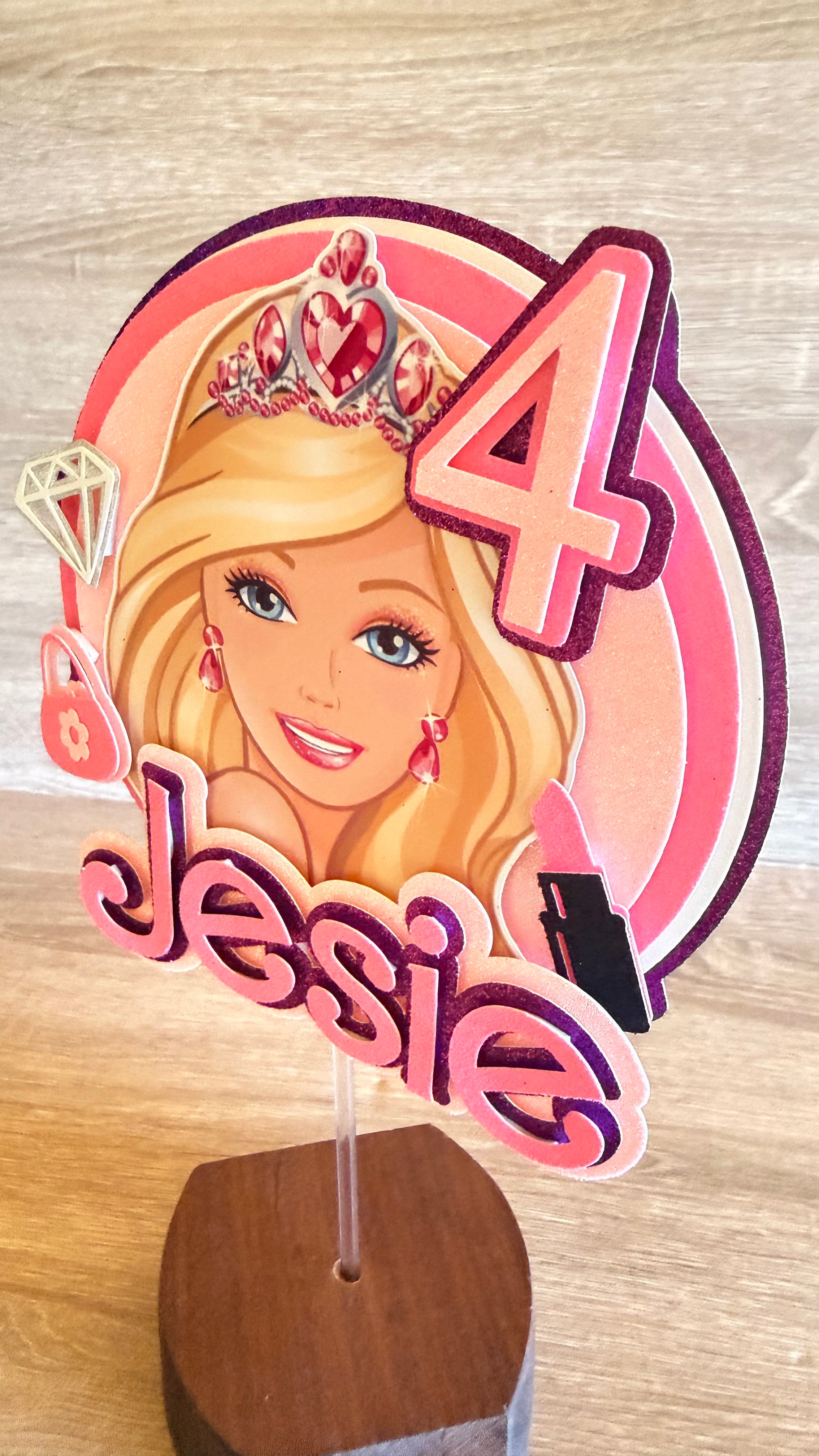 Barbie Inspired Cake Topper – Personalised Name & Age Birthday Decoration