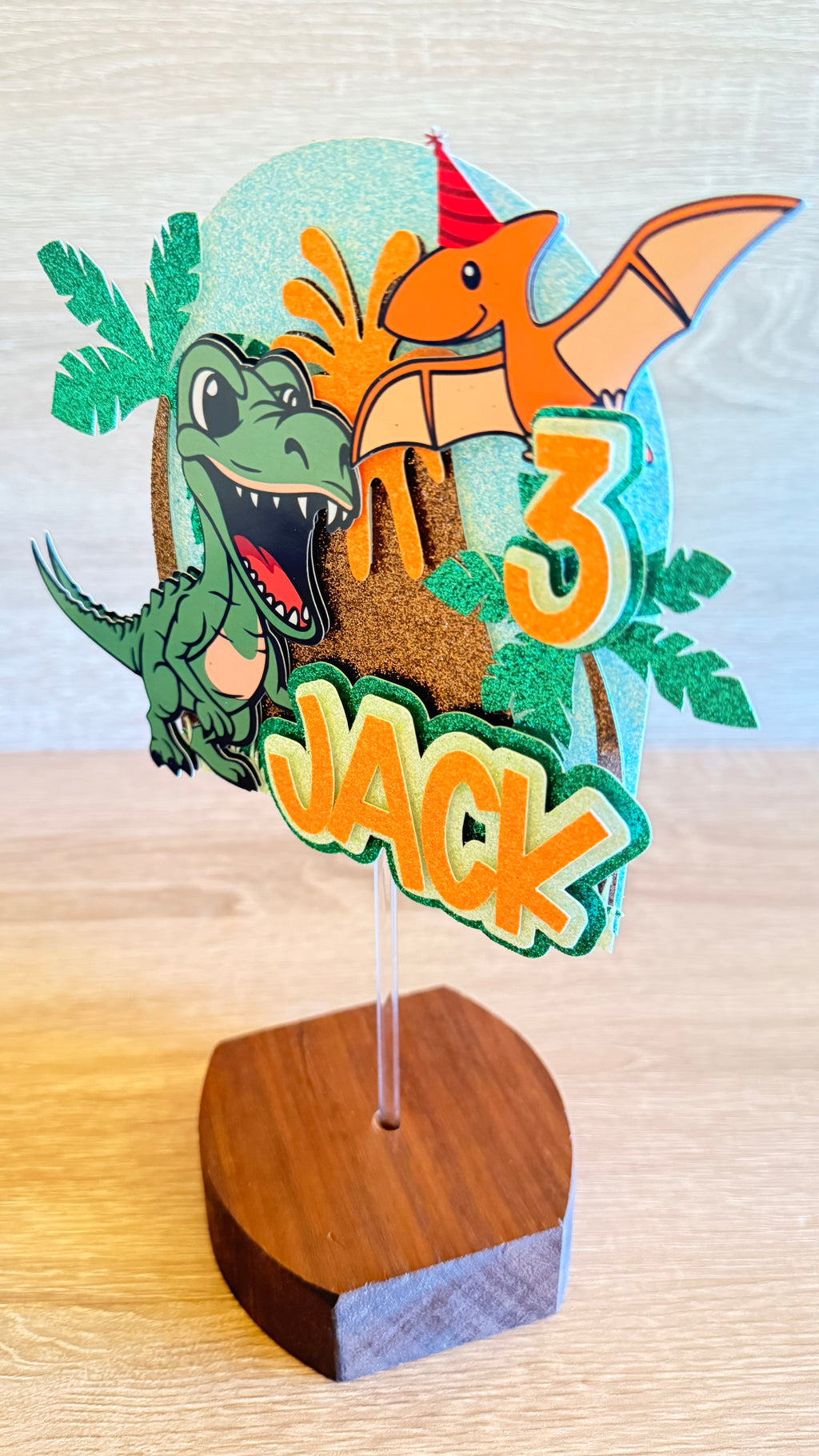 Dinosaur Personalised Cake Topper | Custom Name & Age