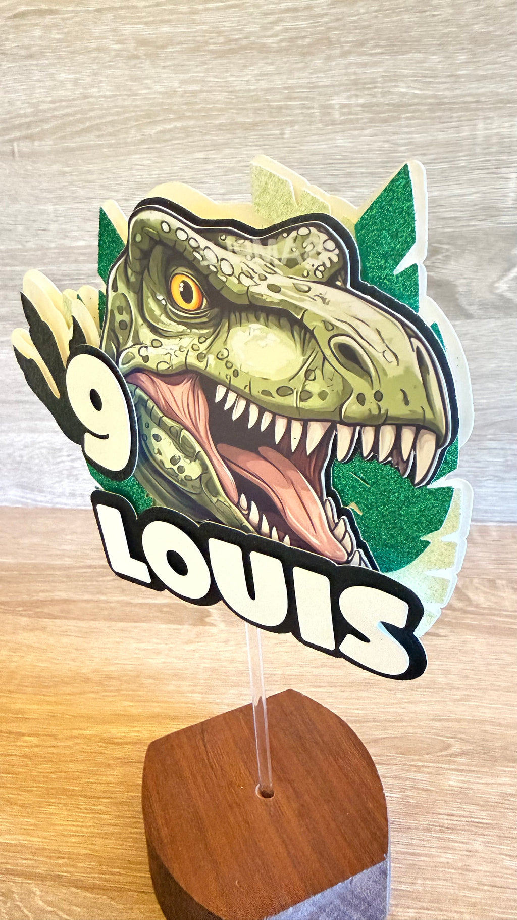 Dinosaur Birthday Cake Topper – Personalised Name & Age Decoration