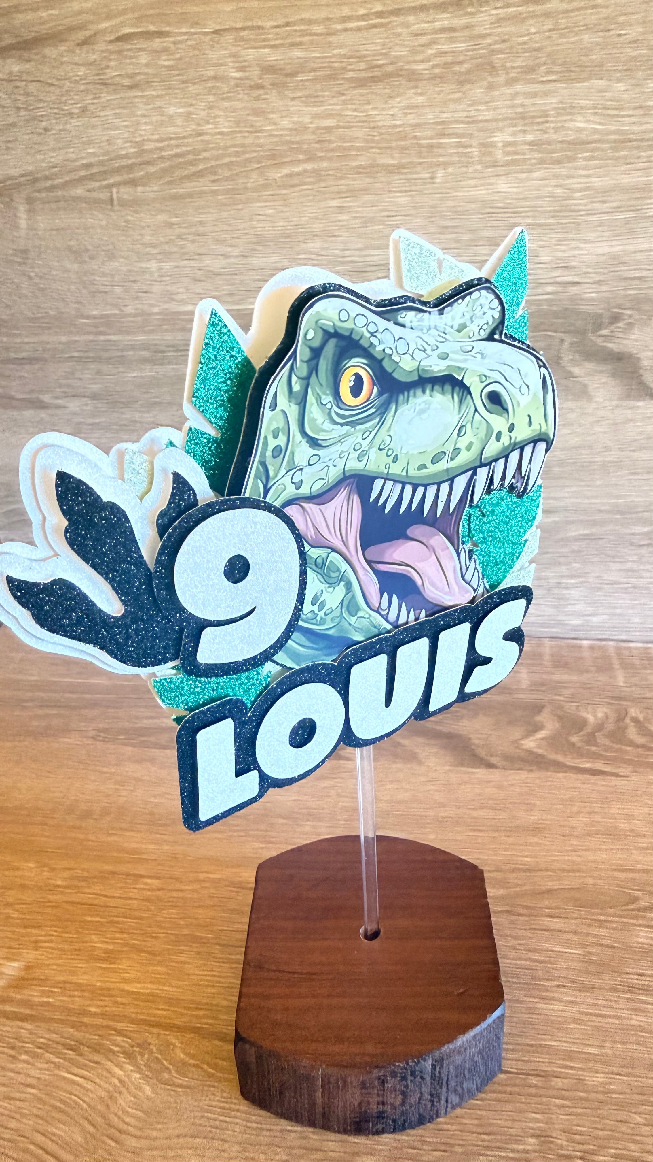 Dinosaur Birthday Cake Topper – Personalised Name & Age Decoration