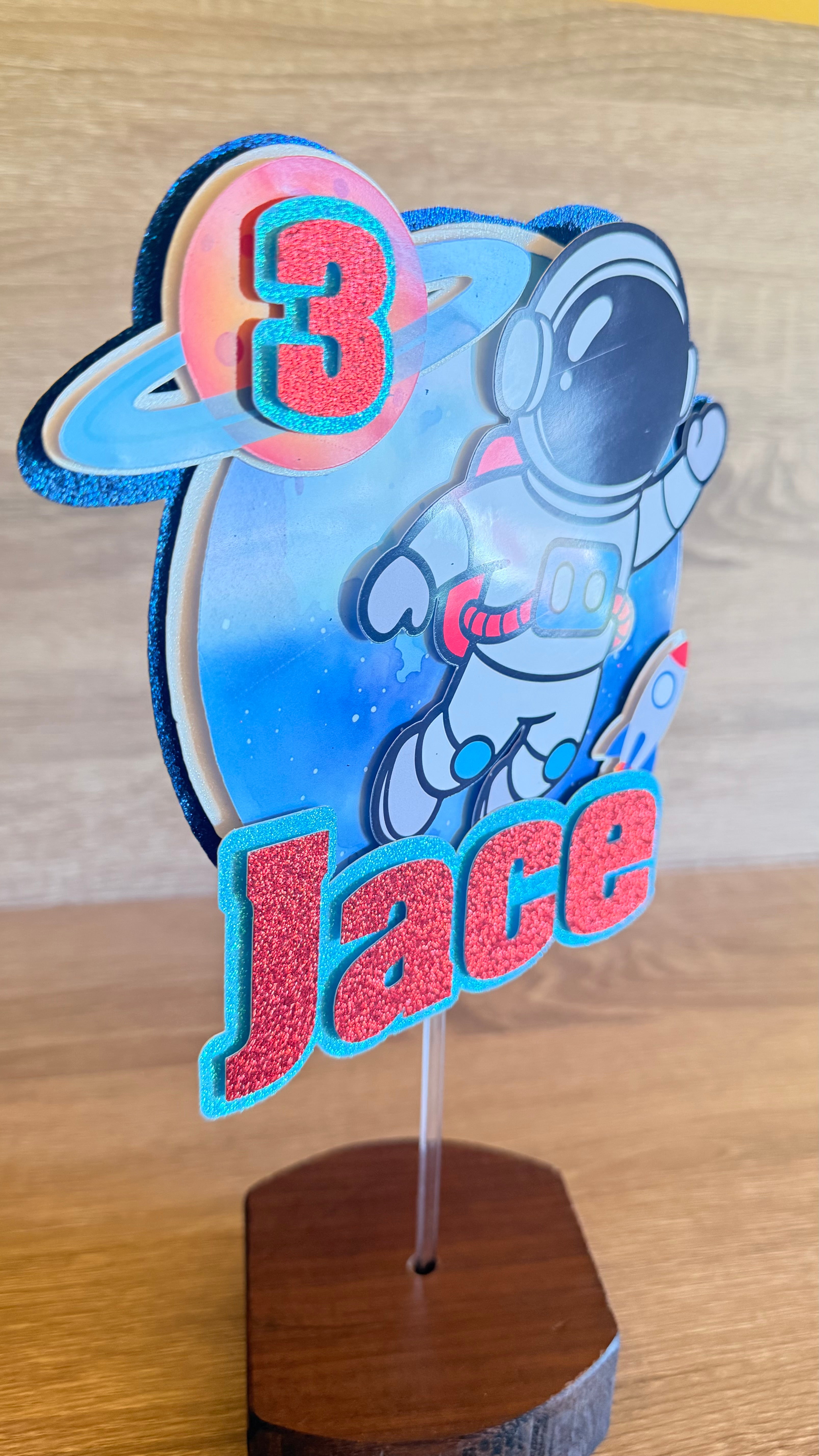 Space Astronaut Birthday Cake Topper – Personalised Name & Age Decoration