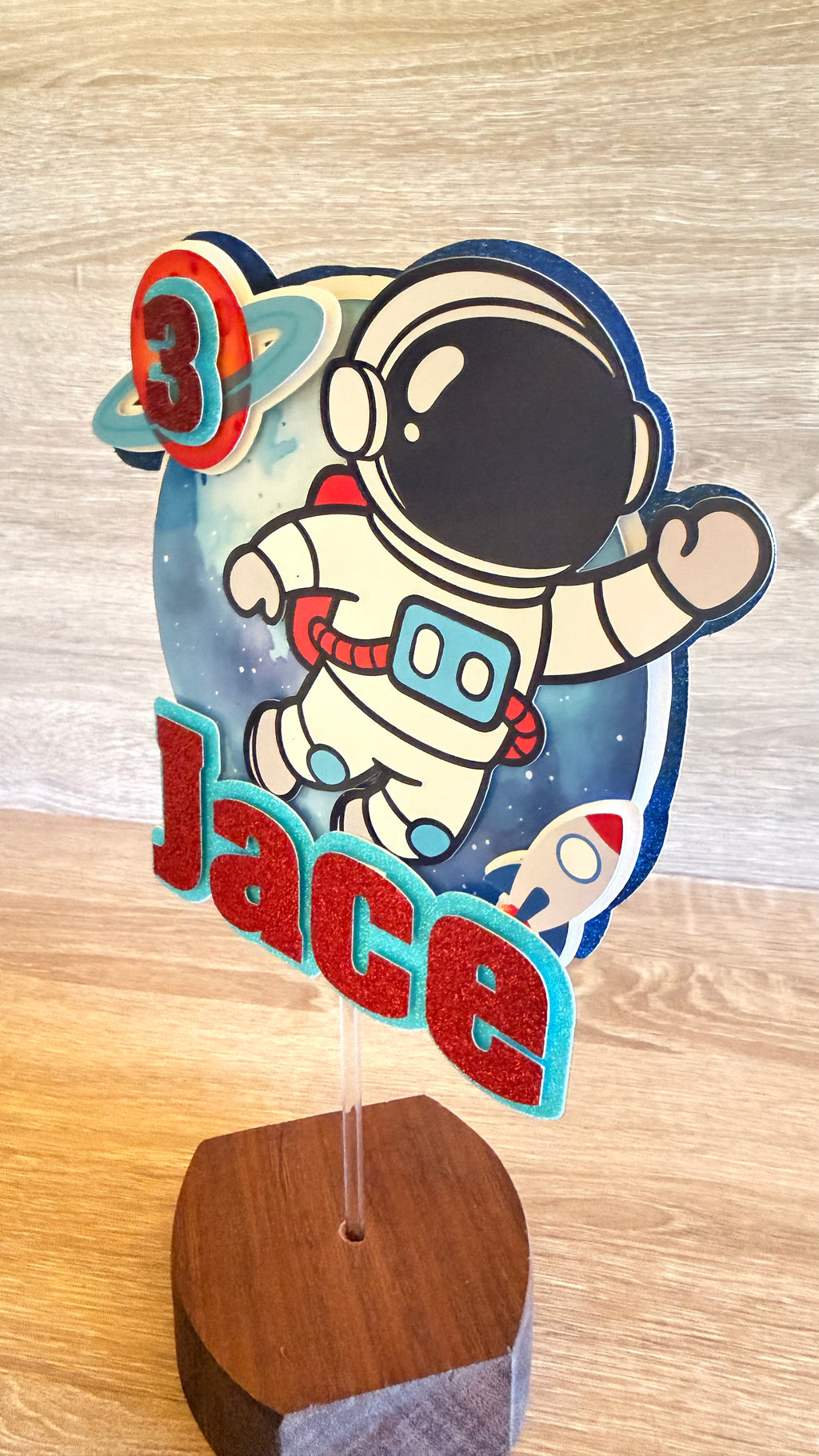 Space Astronaut Birthday Cake Topper – Personalised Name & Age Decoration