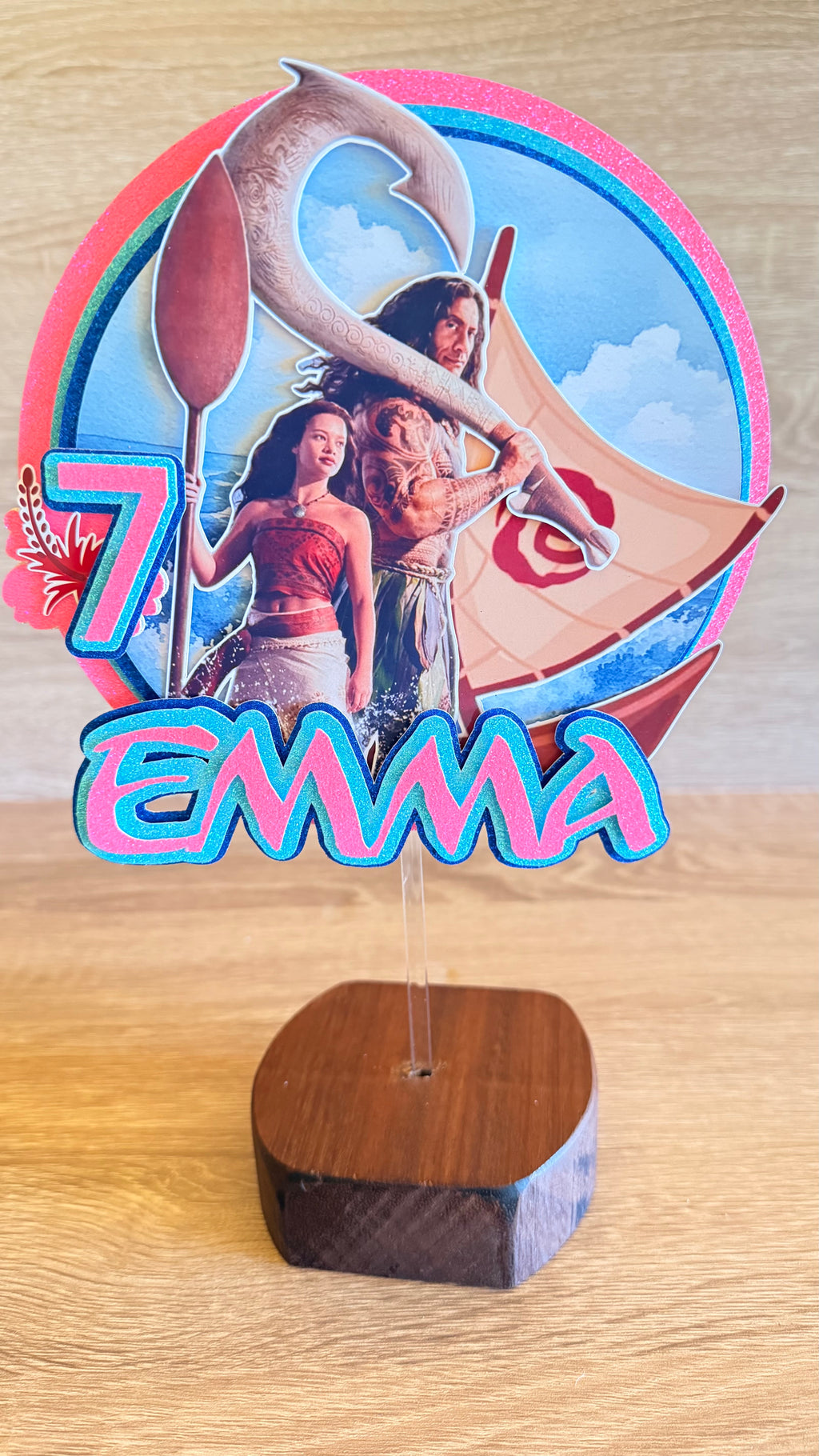 Moana Birthday Cake Topper – Personalised Name & Age Decoration