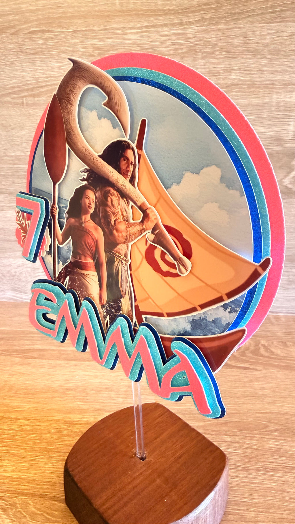 Moana Birthday Cake Topper – Personalised Name & Age Decoration